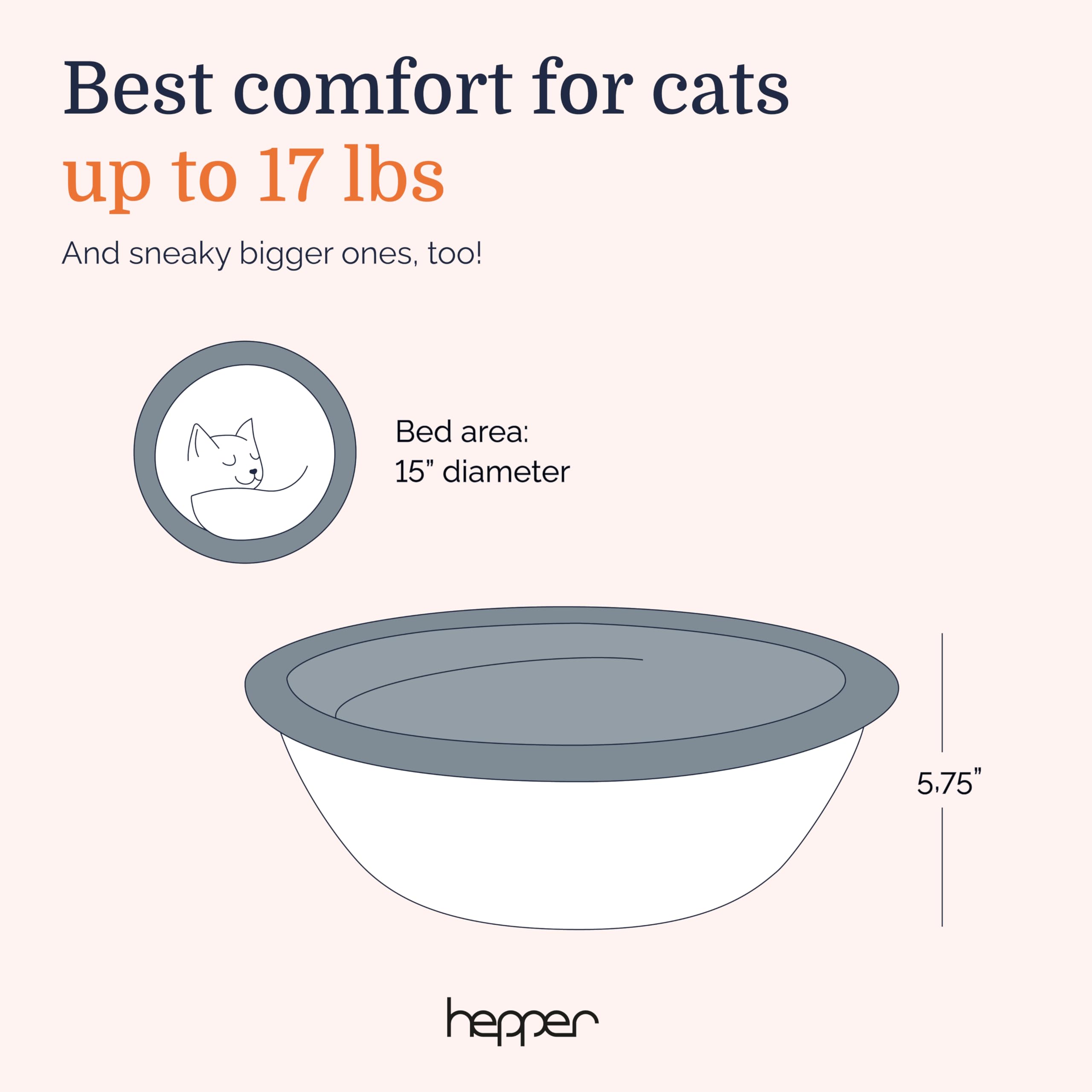 Hepper Cat Nest - Washable Round Cat Bed with Removable Fluffy Fleece Liner - Cozy & Calming Donut Bed for Indoor Cats - Grey Pet Warming Bed for Desk, Sofa or Bedroom Use