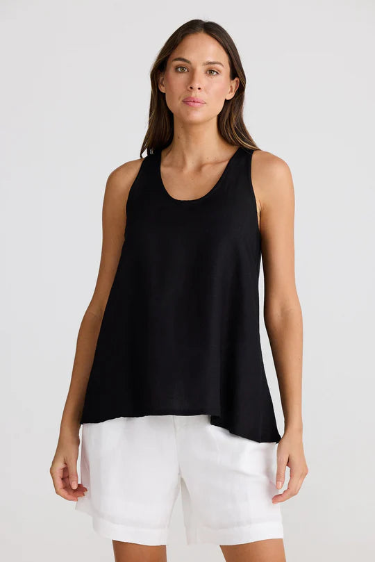 Shanty SH24219 1 Livorno Black Linen Tank Top for Women - Breathable Summer Casual Wear, Perfect for Gym, Beach & Everyday Outfits