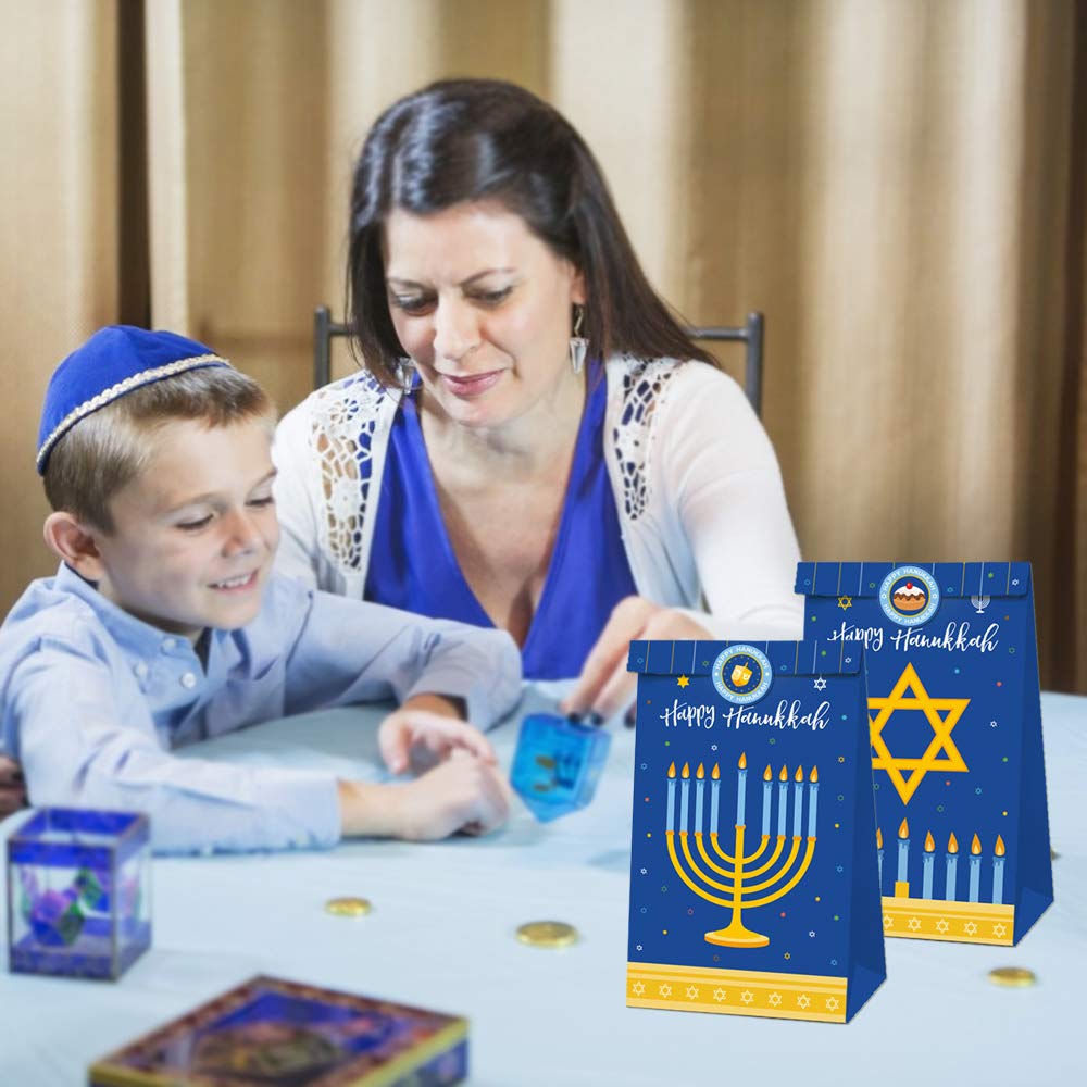 12PCS Hanukkah Party Favor Bags - Happy Holiday Chanukah Birthday Party Supplies, Decorations & Gift Bags for Kids, Family Gatherings & Jewish Celebrations