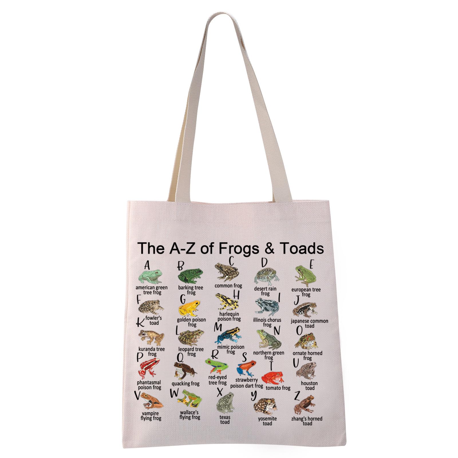 VAMSII Frog and Toad Tote Bag - The A-Z of Frogs & Toads Print Grocery Shopping Bag - Cute Aesthetic Reusable Bag for Women & Girls - Perfect for School, Work, Beach, and Eco-Friendly Shopping