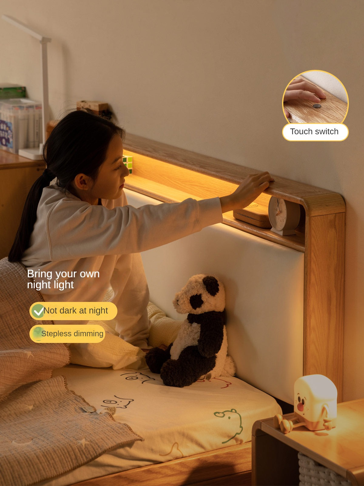 Solid Oak Wood Multifunctional Storage Bed with LED Lights - Perfect for Modern Bedrooms, Guest Rooms, and Small Space Living