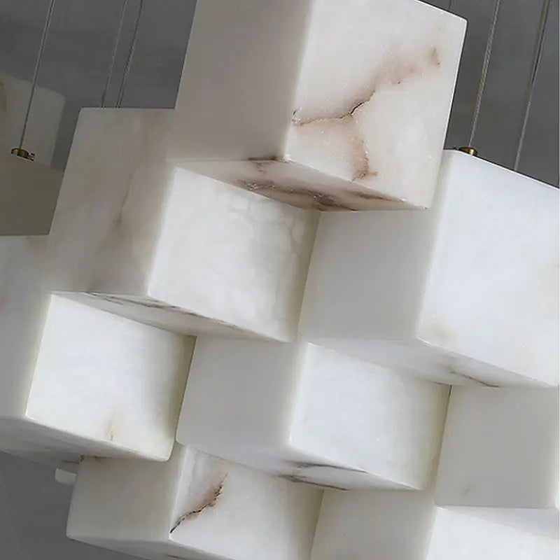 White Marble LED Cube Chandelier - 7/9/18/25/36 Lights Modern Ceiling Fixture for Dining Room, Living Room & Bedroom Lighting