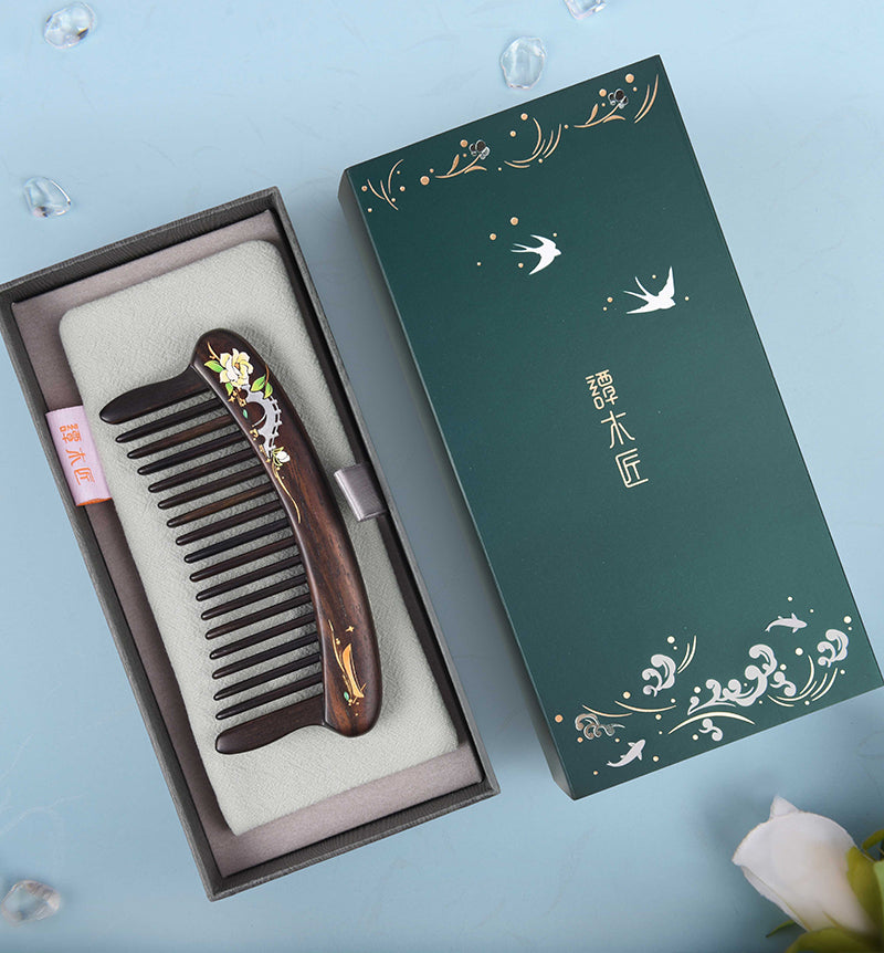 Premium Wide Tooth Ebony Wood Comb for Detangling & Scalp Massage - Natural Hair Care for Curly, Thick & Afro Hair - Perfect for Daily Use & Travel