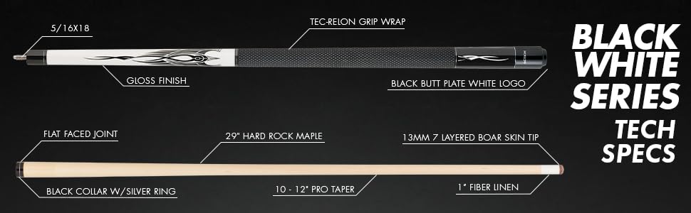Professional Black & White Billiards Pool Cue Stick - Premium White Tip with Black Shaft for Enhanced Control | Perfect for Home Game Rooms, Bars, and Professional Tournaments