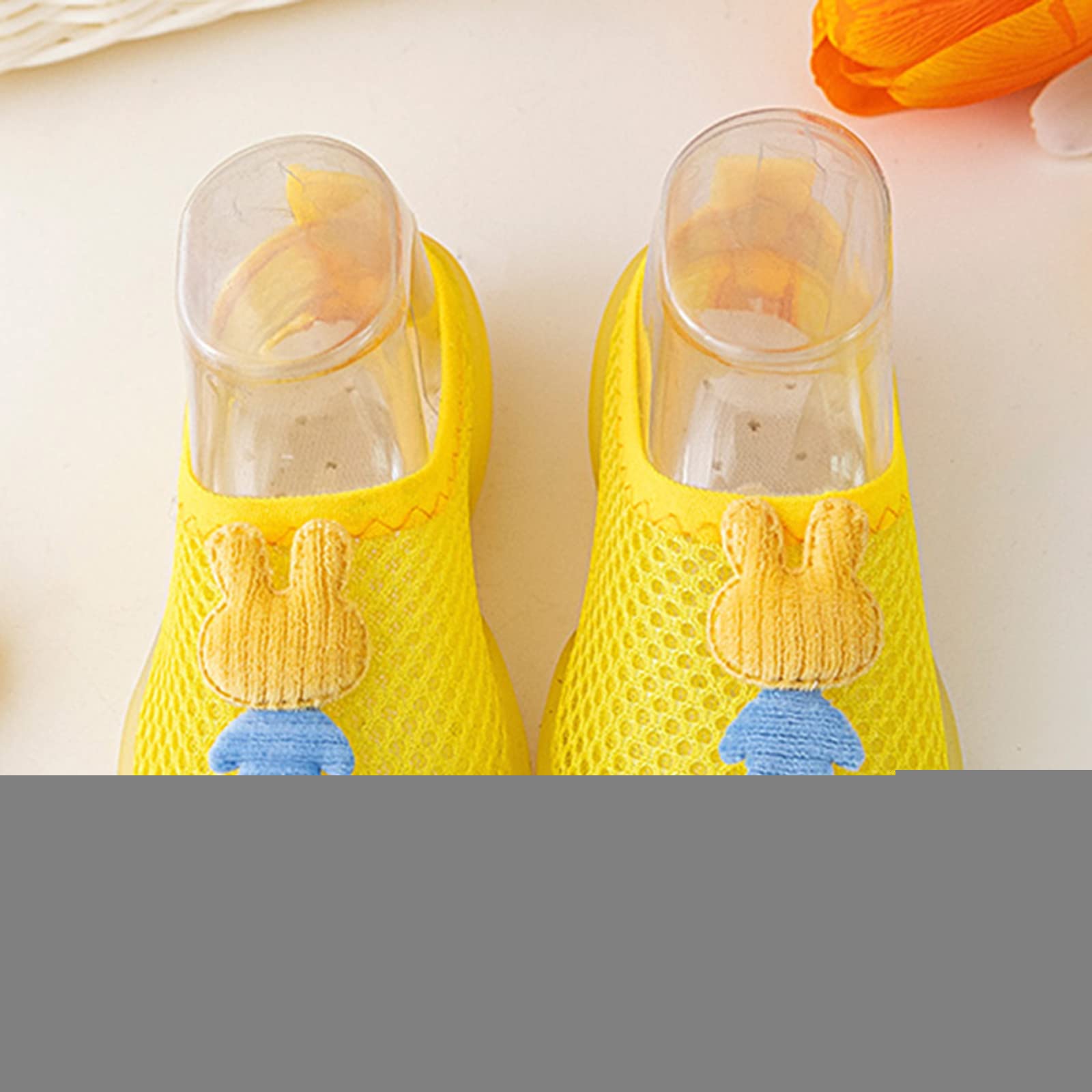 Non-Slip Cartoon Animal Print Baby Socks Shoes for Boys & Girls - Breathable Mesh Toddler Socks for Indoor Play, Learning to Walk & Everyday Comfort (Yellow)