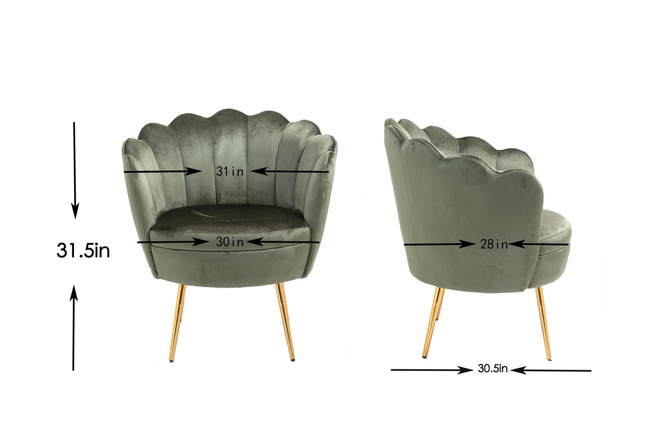 Modern Velvet Accent Chair with Golden Metal Legs - Comfy Upholstered Armchair for Bedroom, Living Room & Vanity - Stylish Desk & Makeup Chair (Army Green) - Perfect for Home Office, Dressing Area & Lounge Decor