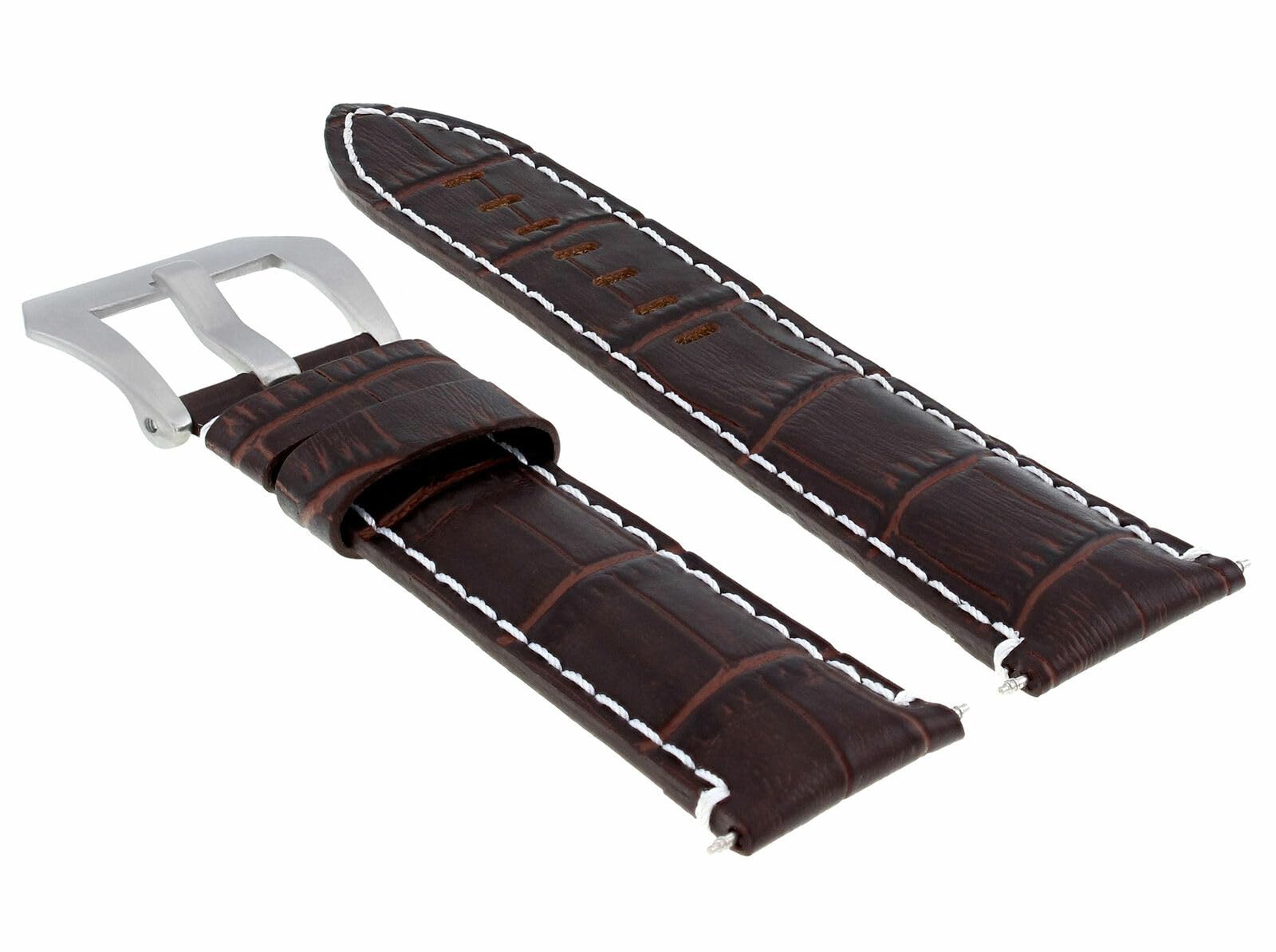 24mm Genuine Leather Watch Band Strap - Compatible with Breitling Navitimer & Colt Chronomat - Brown with White Stitching - Replacement Strap for Luxury Watches | Perfect for Business, Casual & Formal Occasions