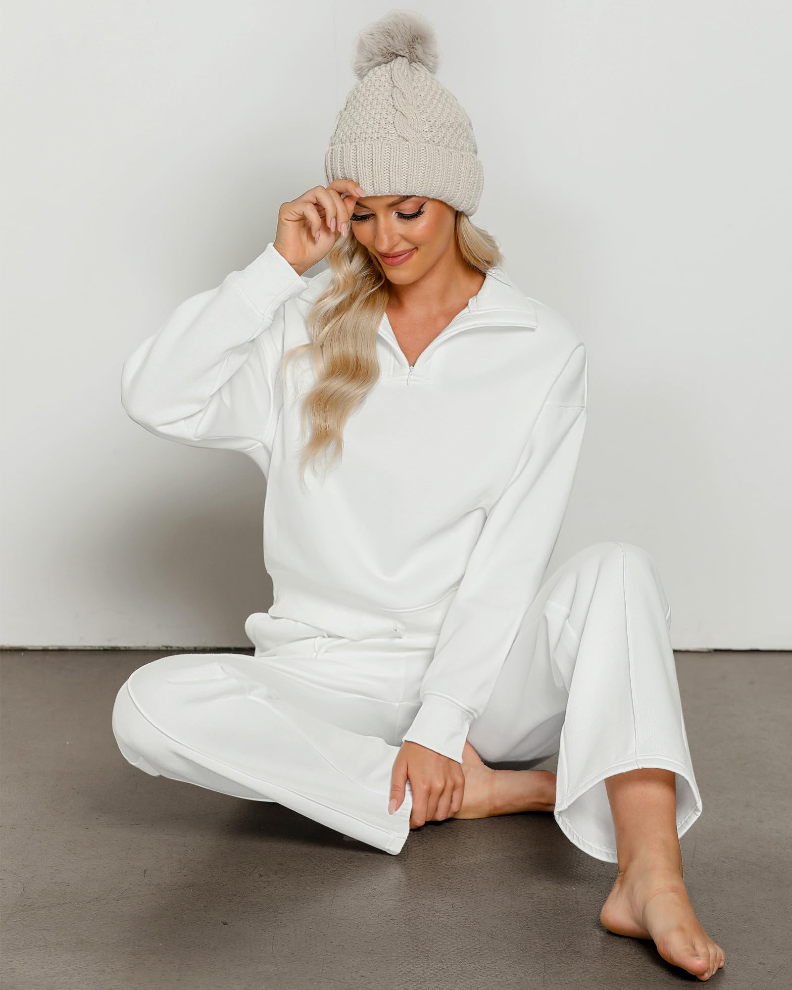 GRAPENT Women's 2-Piece Fleece Sweatsuit Set - Half Zip Sweatshirt & Wide Leg Sweatpants - Cozy Lounge Wear & Casual Tracksuit for Home, Gym & Outdoor Activities