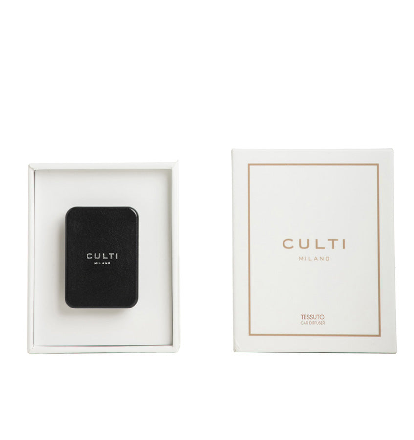 CULTI MILANO Luxury Car Diffuser in Black Leather & Fabric - Premium Car Air Freshener for Home & Office Aromatherapy