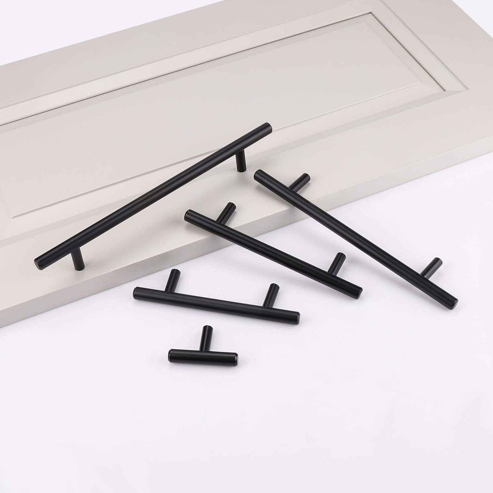 Gobekor 20 Pack 5 Inch Matte Black T-Bar Cabinet Handles - Solid Stainless Steel Drawer Pulls for Kitchen Cabinets, Dressers & Cupboards | Modern Hardware for Home & Office Furniture Upgrade