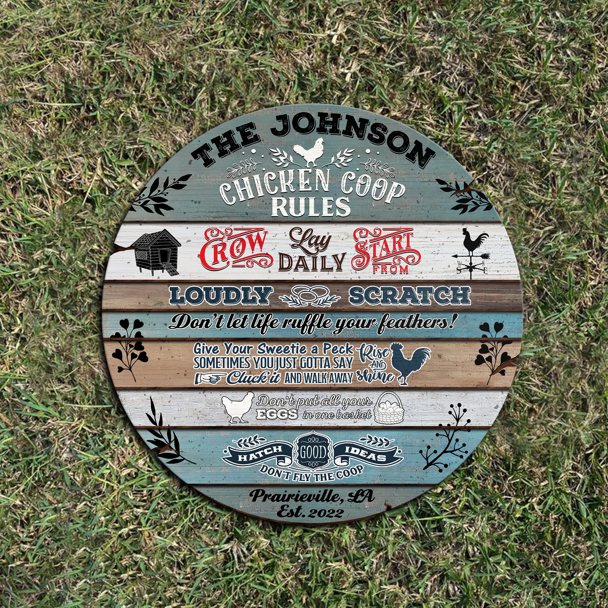 V VIBEPY Custom All Over Printed Wood Signs - Personalized Chicken Coop Rules, Funny Farmhouse Decor (12