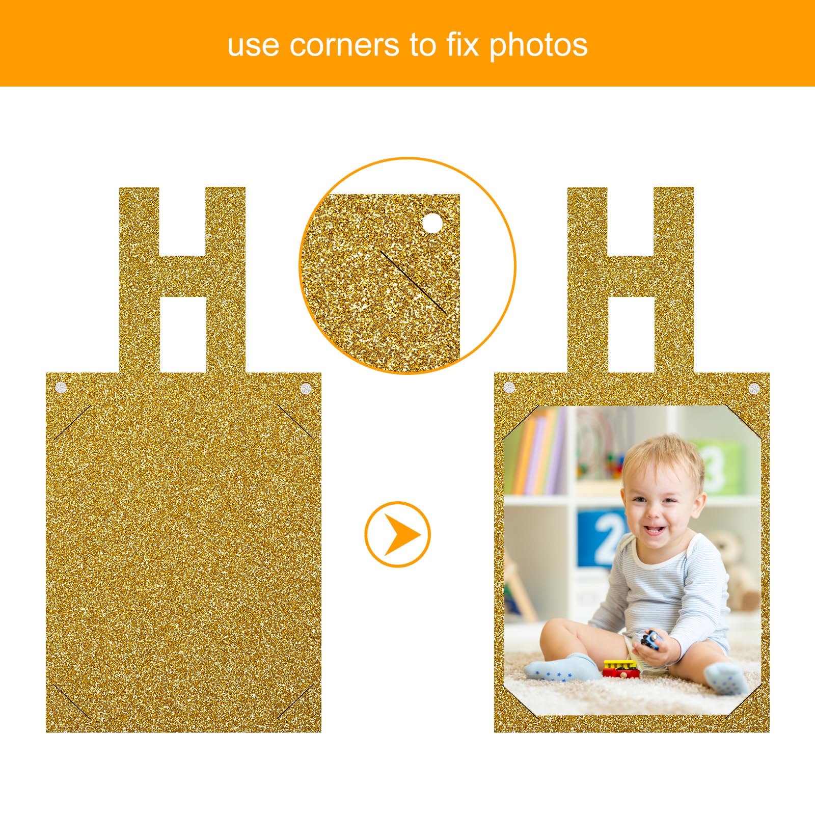 Golden Happy Birthday Photo Banner - Milestone Party Decor for Kids & Adults - Perfect for Birthday Celebrations, Anniversaries & Special Events