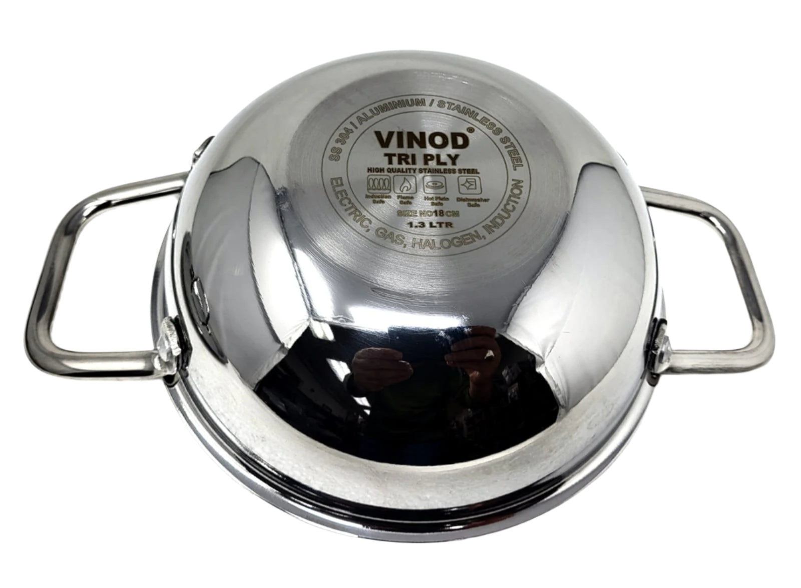 Vinod Smart Triply Stainless Steel Extra Deep Kadai with Lid - 18cm (1.3L) Induction Compatible Cookware for Indian Cooking, Frying & Stewing - Perfect for Home Kitchens & Restaurants