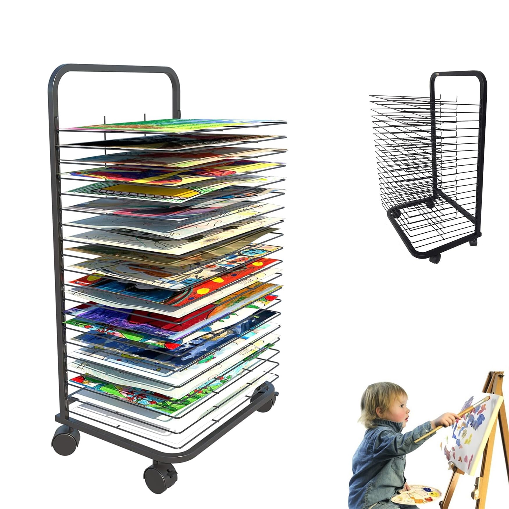 20-Shelf Mobile & Wall Mountable Art Drying Rack - Heavy Duty Painting Storage Organizer for Art Studios, Classrooms & Home Use - Perfect for Drying Paintings, Drawings & Craft Projects