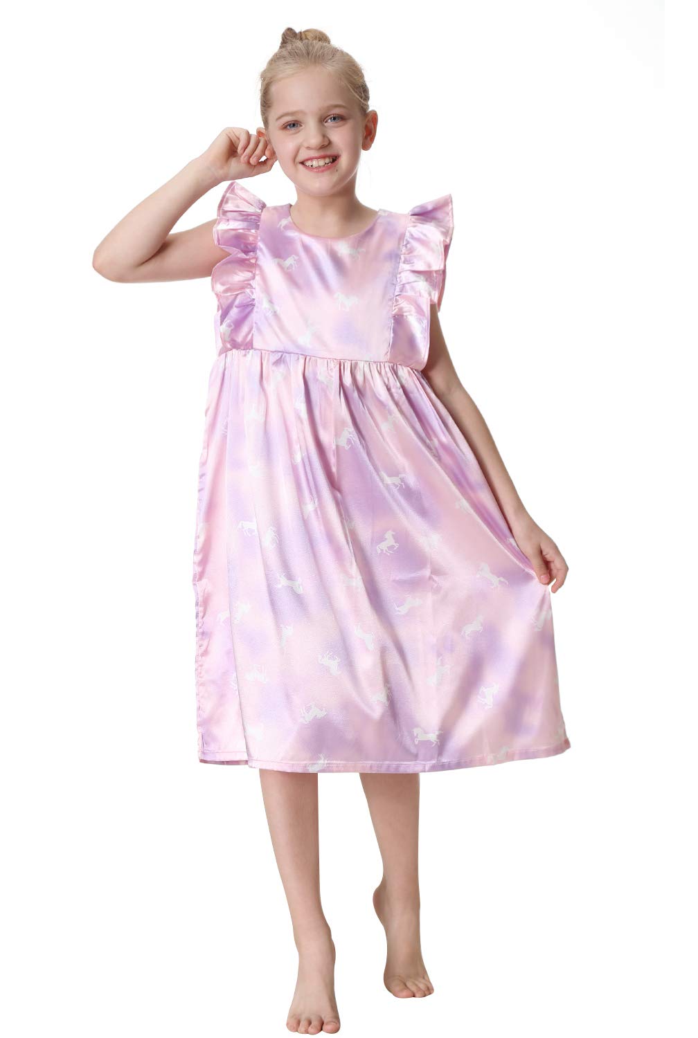 Silk Satin Girls Nightgowns - Cute Short Sleeve Pajama Sleepwear for Toddlers & Kids 3-12 Years | Soft Summer Nightdress for Girls' Bedtime & Sleepovers