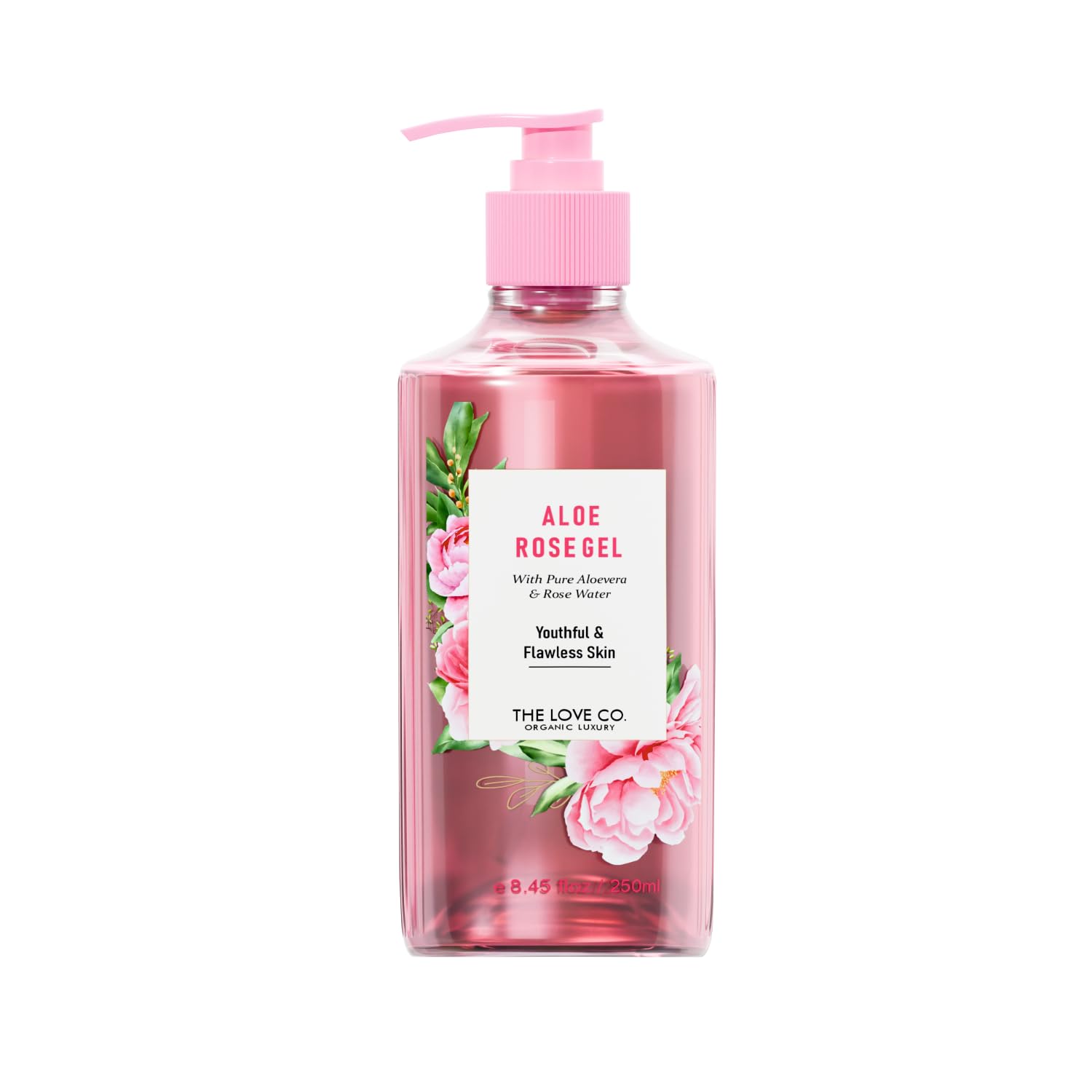 THE LOVE CO. Aloe Vera & Rose Water Gel - 250ml | Vitamin E-Enriched Hydrating Face & Body Moisturizer for Dry Skin | Sunburn Relief, Skin Rejuvenation & Daily Hydration | Perfect for After-Sun Care & Sensitive Skin Soothing