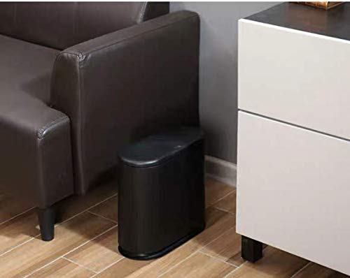 IEEK 3.2 Gallon (12 Liter) Press Top Lid Trash Can - Slim Modern Waste Basket for Bathroom, Kitchen, Living Room, Office & Small Spaces | Black Plastic Garbage Bin for Home & Office Organization