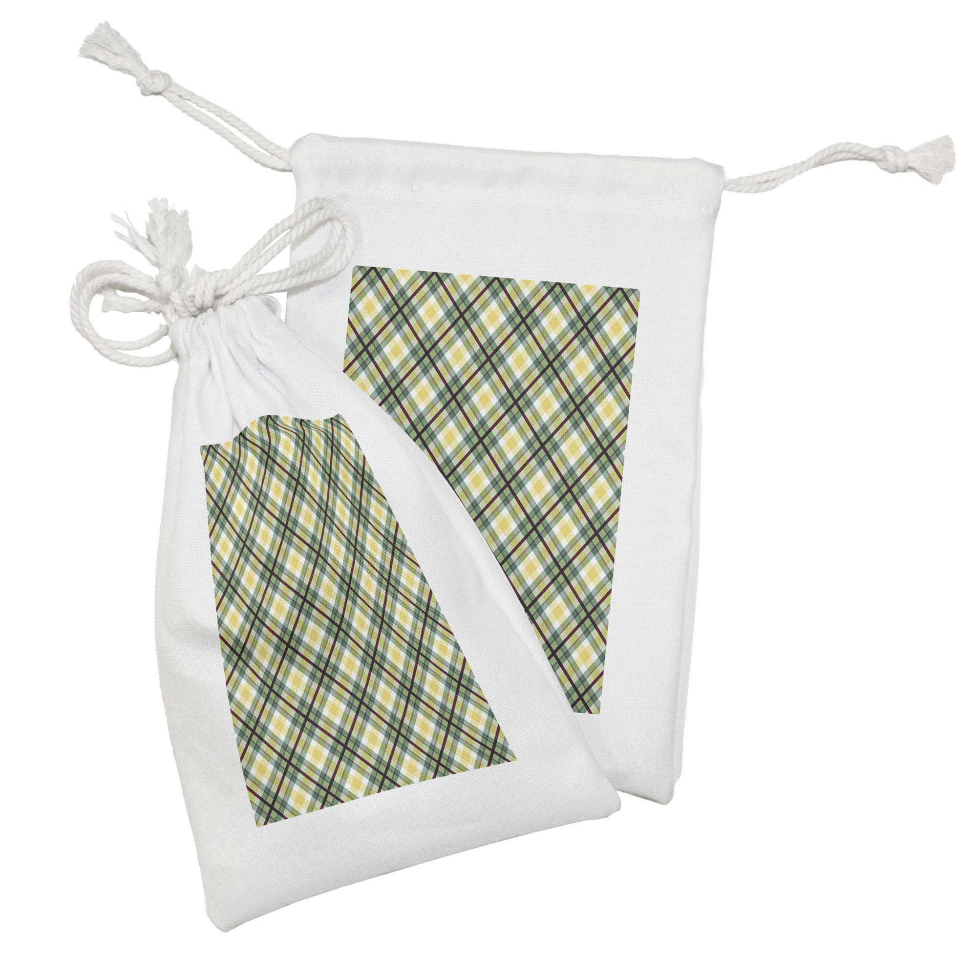 Ambesonne Tartan Fabric Pouch Set of 2 - Classic Plaid Pattern Drawstring Bags in Green & Dark Maroon (9