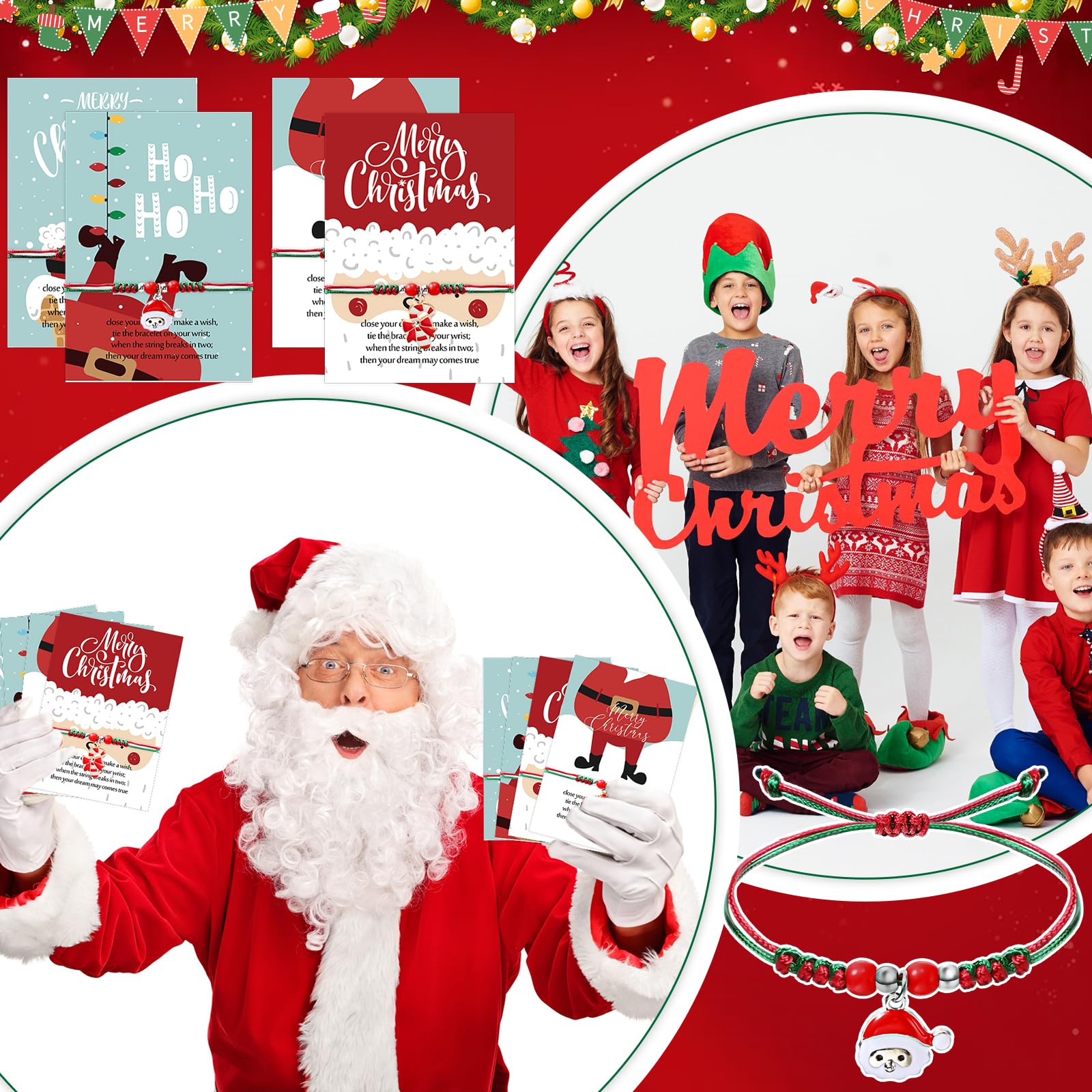 48 Pcs Christmas Bracelet Bulk Pack - Adjustable Xmas Tree, Santa, Snowman & Candy Cane Holiday Bracelets with Merry Christmas Wish Cards - Perfect for Students, Classroom Gifts, Holiday Parties & Christmas Favors (Great for School Supplies, Office Celebrations & Festive Gift Exchanges)