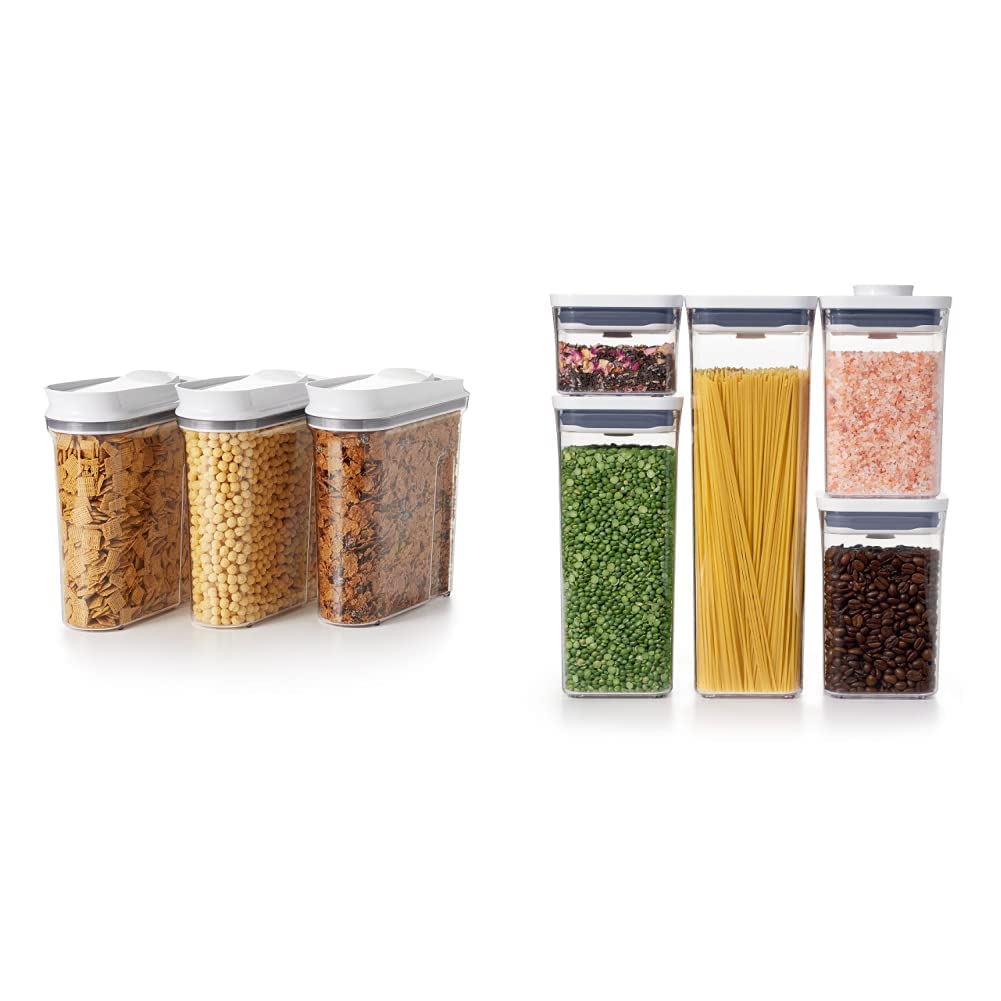 OXO Good Grips 3-Piece Cereal Storage Containers & 5-Piece Food Storage Set - Airtight Kitchen Organization for Cereal, Snacks, Flour, Sugar | Perfect for Pantry, Countertop & Bulk Food Storage