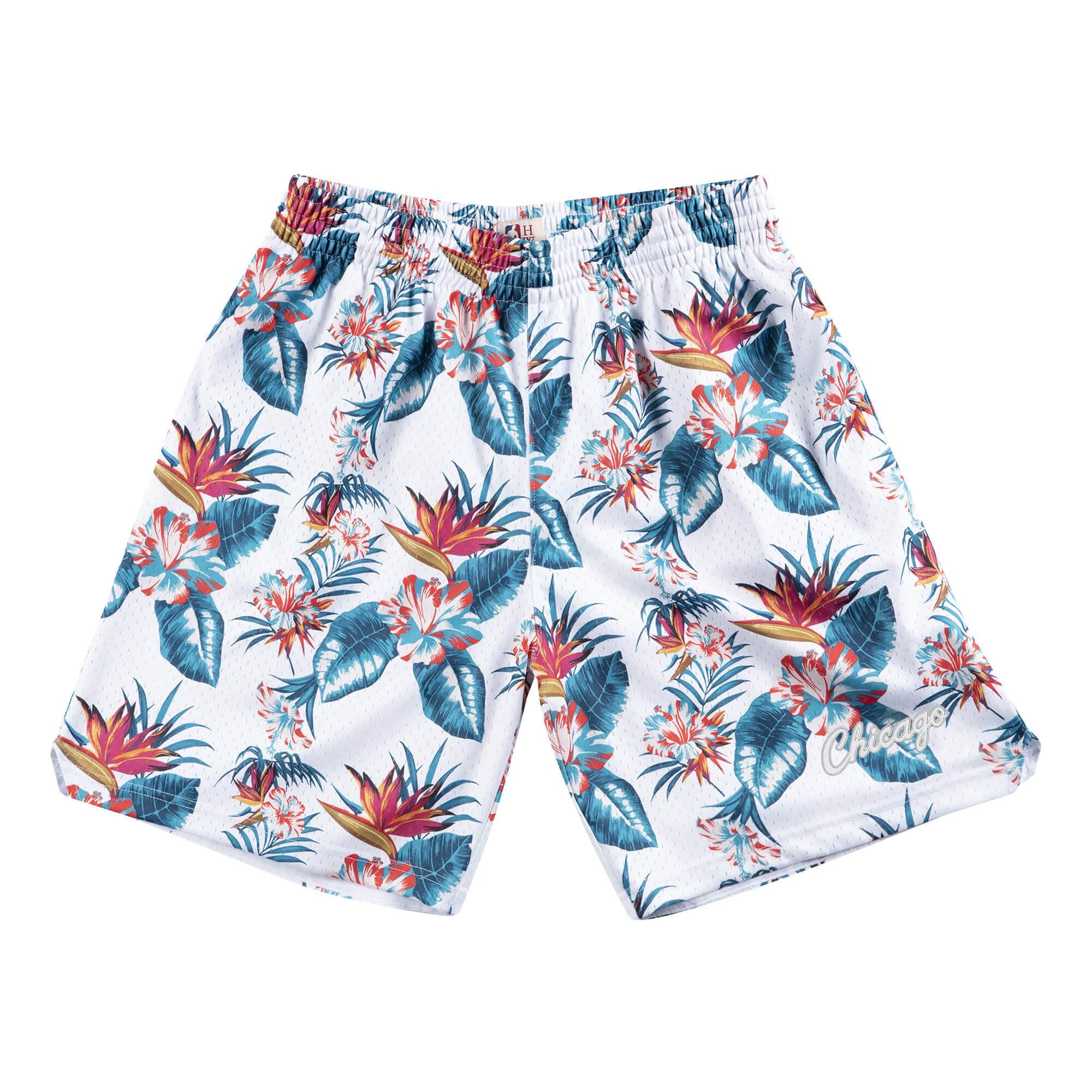 Mitchell & Ness Floral Print White NBA Chicago Bulls Basketball Shorts for Men - 2XL Size - Comfortable Mesh Gym Shorts for Workout, Sports & Casual Wear