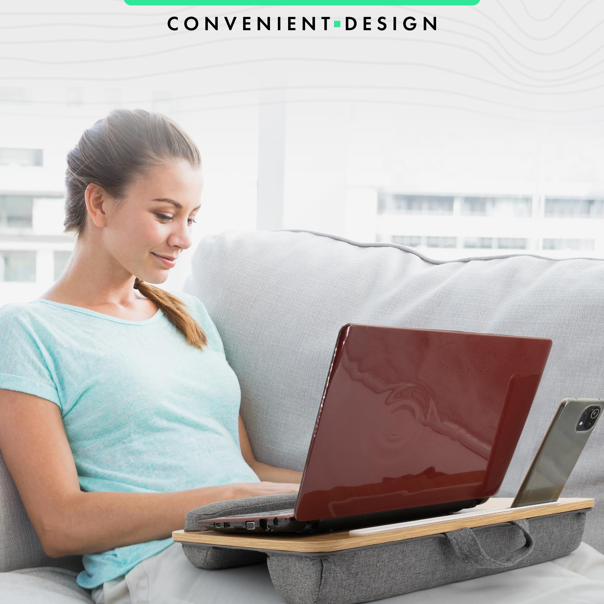 SEFFO Lap Desk Laptop Tray with Soft Pillow - Padded Bed Tray for 15.6 Inch Laptop - Portable Work & Gaming Desk for Home Office, Study, and Relaxation