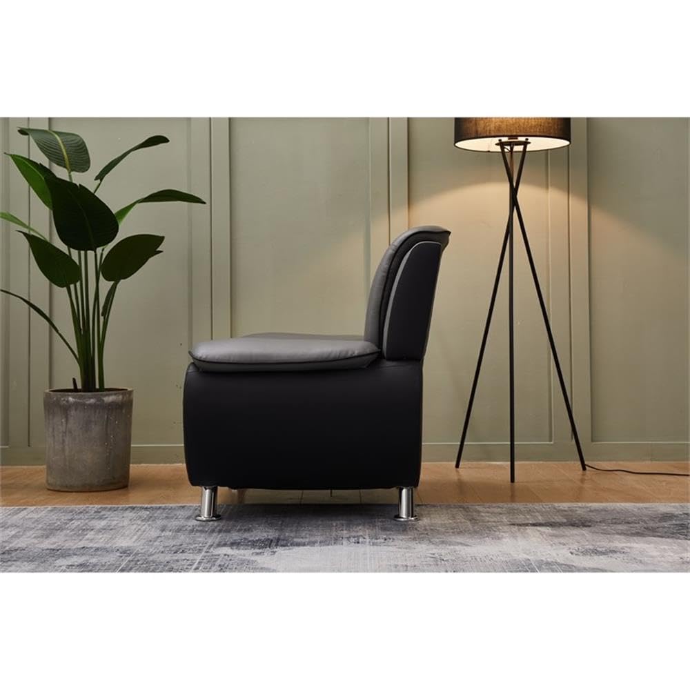 Stylish Faux Leather Living Room Chair - Black & Grey Modern Accent Chair for Home Office, Lounge, or Reading Nook