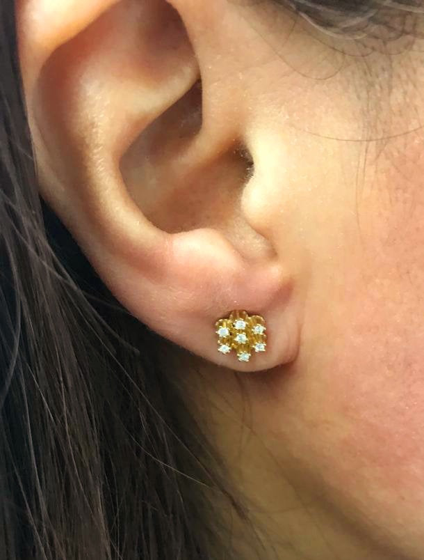 14K Yellow Gold Flower Shaped Diamond Stud Earrings for Women - Elegant Gift for Anniversary, Wedding & Special Occasions