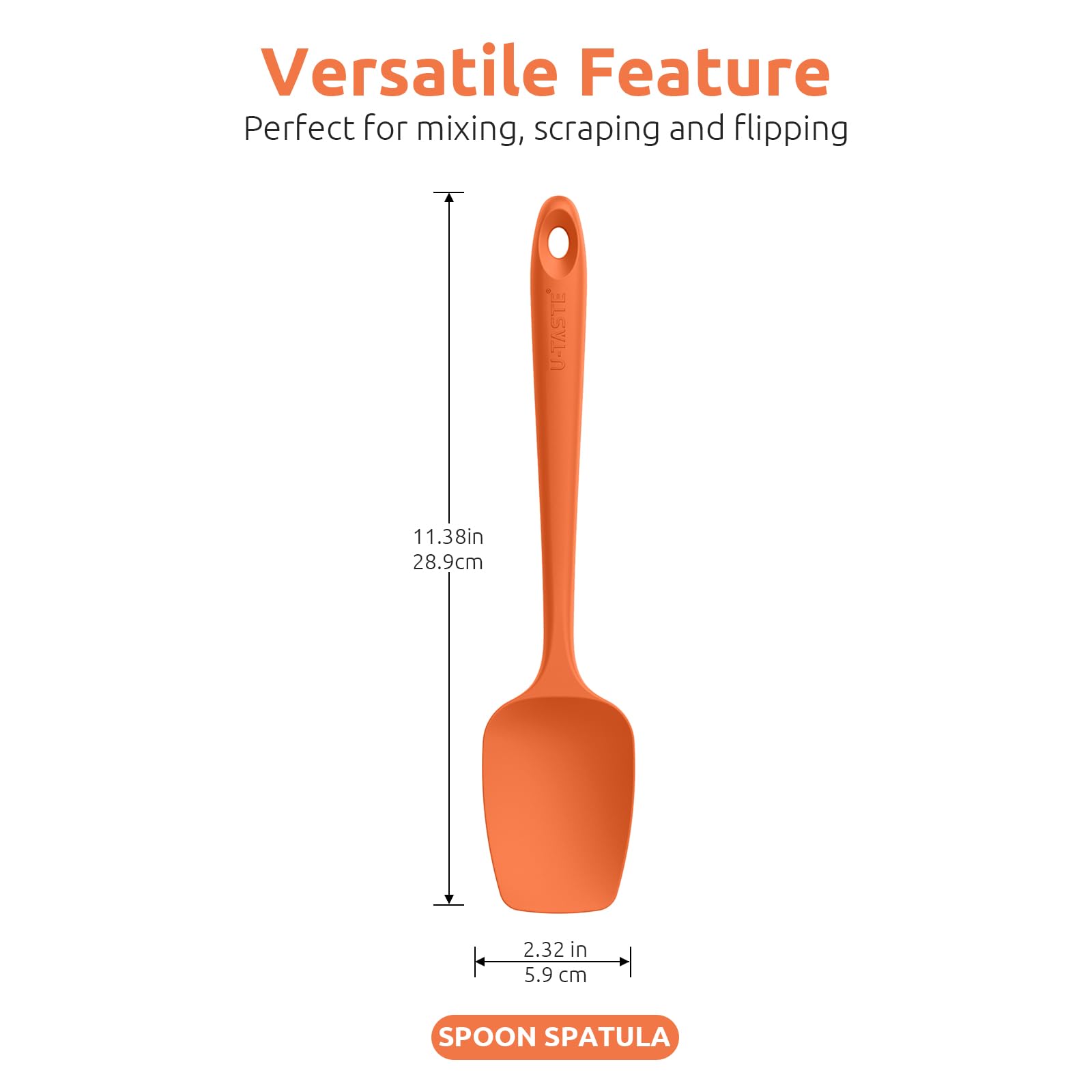 U-Taste High Heat Resistant Silicone Spoon Spatula Set - 600°F Food Grade Flexible Rubber Scrapers - 3-Piece Nonstick Kitchen Utensils for Cooking, Mixing & Baking (Orange) - Perfect for Cake Decorating, Cookie Dough & Pancake Flipping