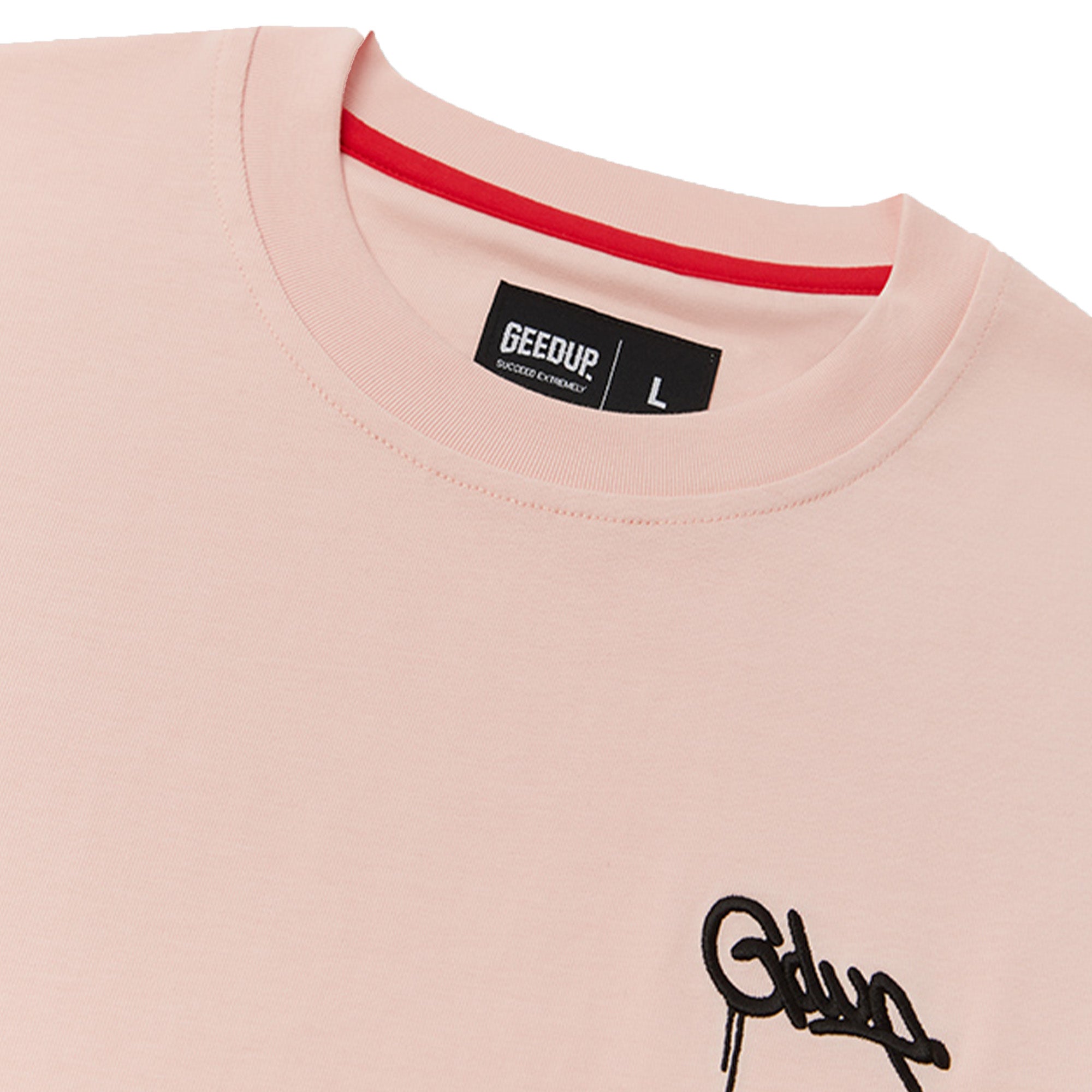 Geedup Handstyle EMB T-Shirt for Men & Women - Soft Cotton Pale Pink Tee (2024) | Trendy Streetwear for Casual Outfits, Parties & Everyday Wear