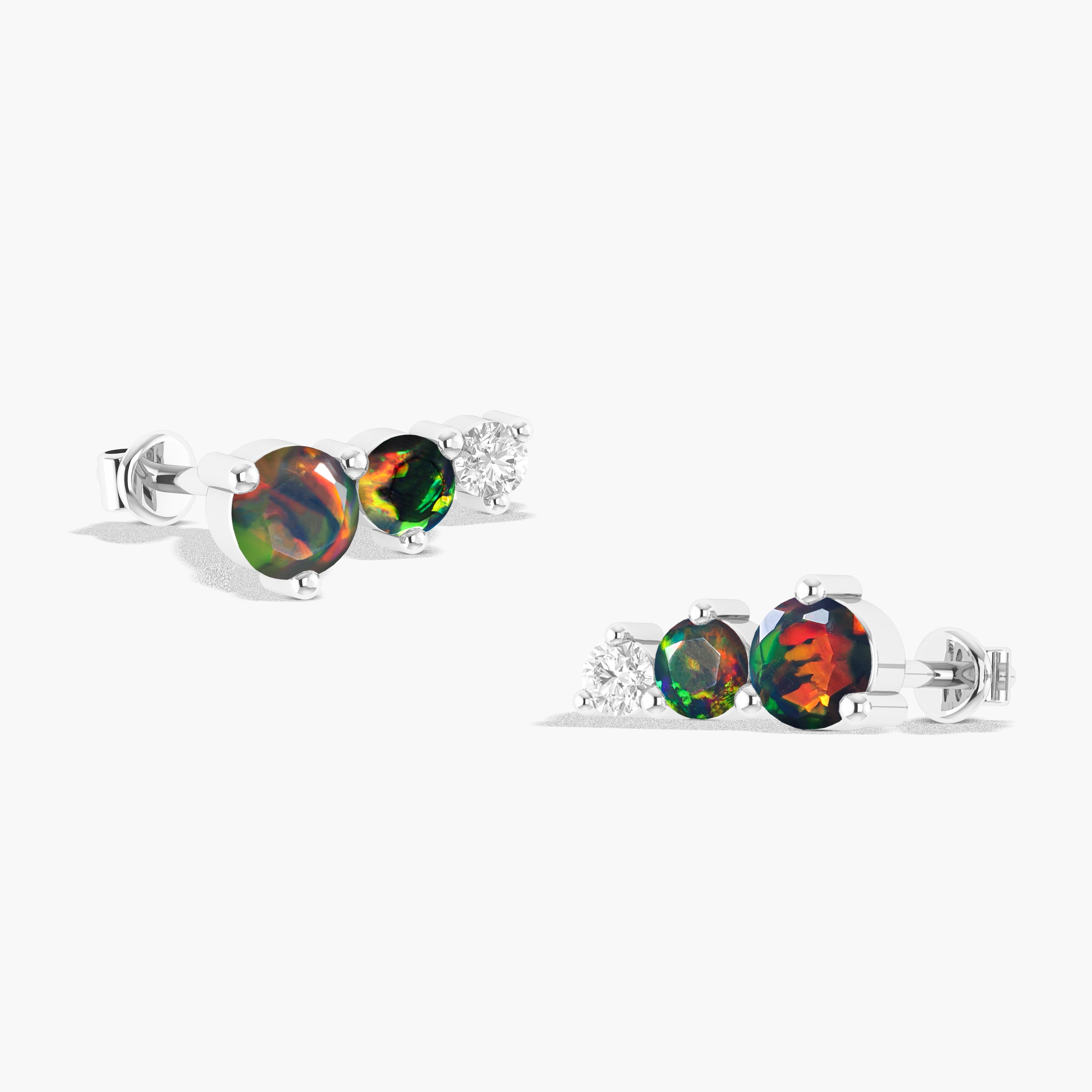 Black Opal Stud Earrings for Women - 3-Piece Round Gemstone Jewelry Set for Everyday Wear & Special Occasions