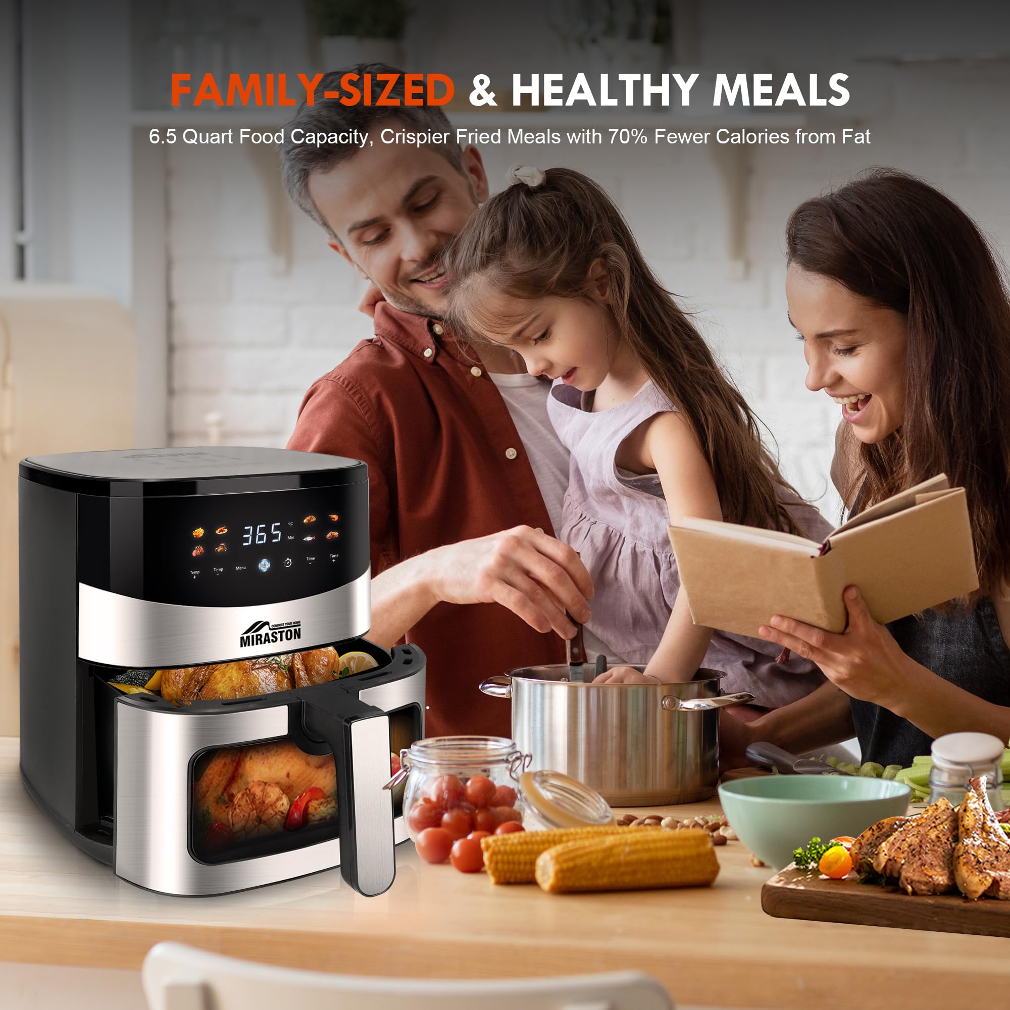 6.5QT Air Fryer with Clear View Window - Smart Digital Air Fryer with 8 Preset Cooking Functions for Healthy Meals, Snacks & Desserts - Dishwasher Safe Nonstick Basket - Perfect for Kitchen, Dorm, Office & Small Apartments - Ideal for Quick Meals, Family Dinners & Party Snacks