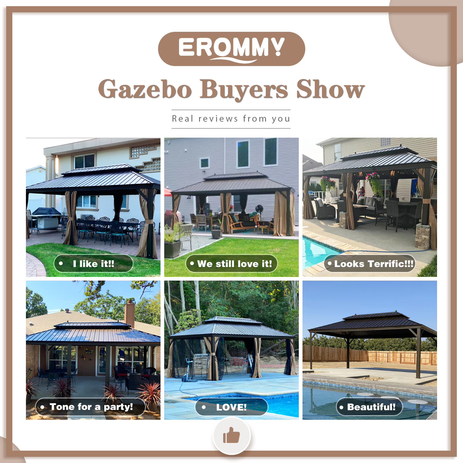 EROMMY 12X20 Hardtop Gazebo with Netting - Outdoor Canopy for Deck, Patio, Backyard, and Garden - Perfect for BBQs, Parties, and Relaxing in Shade