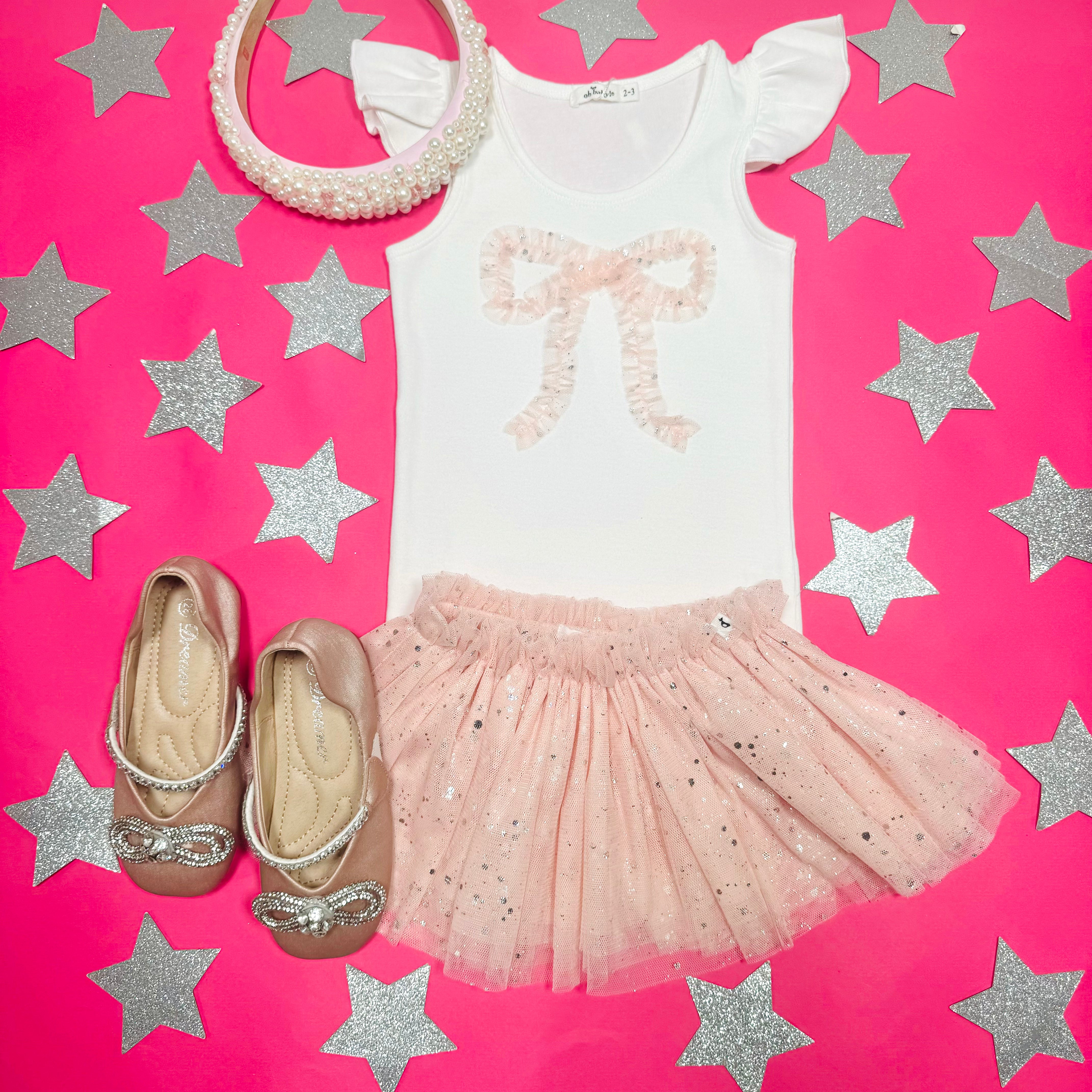 Sparkle Tutu Skirt & Bow Tank Top Set for Girls - Toddler Princess Dance Costume, Birthday Party Outfit, Photo Shoot Dress Up