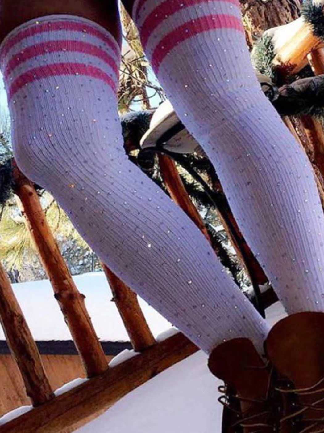 Tgirls Thigh High Over The Knee Stockings - Rhinestone Cotton Leg Socks, Striped Warm Winter Long Socks for Women | Fashionable & Comfortable for Daily Wear, Parties, and Cold Weather