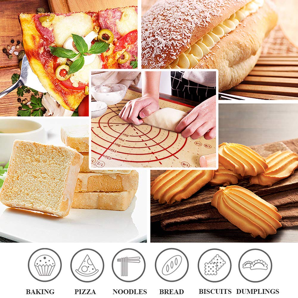 Non-Stick Silicone Baking Mat with Measurements - Extra Large Pastry Mat for Rolling Dough, Kneading Bread & Baking - Heat Resistant & Non-Slip Surface (Perfect for Cookies, Pies, Pizza & Pastry Making)