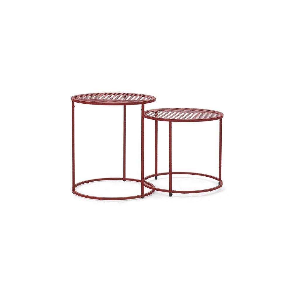 XIAOYAN 2-Pack End Tables - Small Coffee Table for Living Room, Wrought Iron Nesting Side Tables with High & Low Design, Rust Red - Perfect for Bedroom, Lounge & Small Spaces