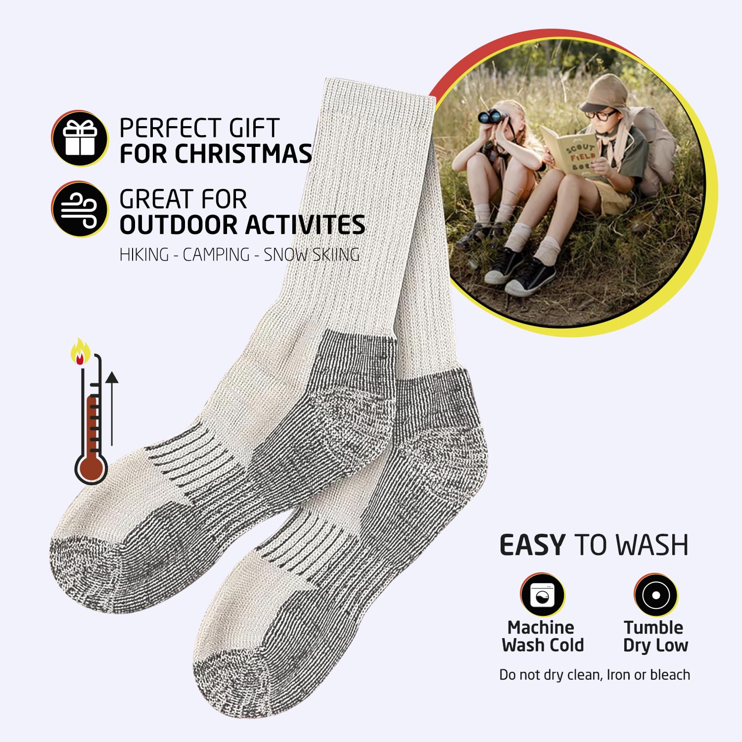 Warm & Cozy Kids' Winter Socks - 4 Pack Wool Blend Crew Socks for Boys & Girls | Perfect for Cold Weather, School & Outdoor Activities