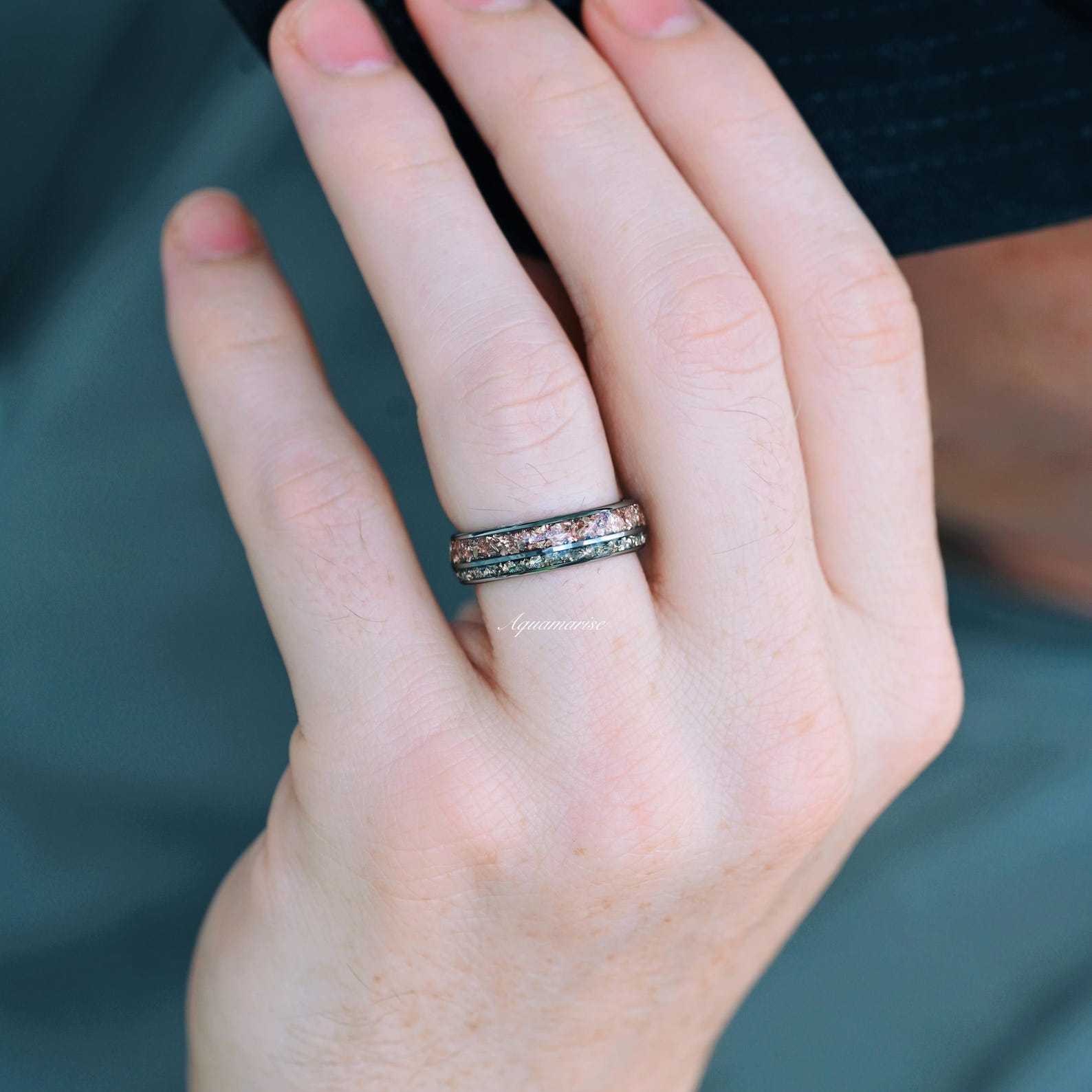 6MM Tungsten Wedding Band with Morganite & Crushed Diamond (CZ) - Perfect for Engagement, Anniversary, and Bridal Jewelry Gifts