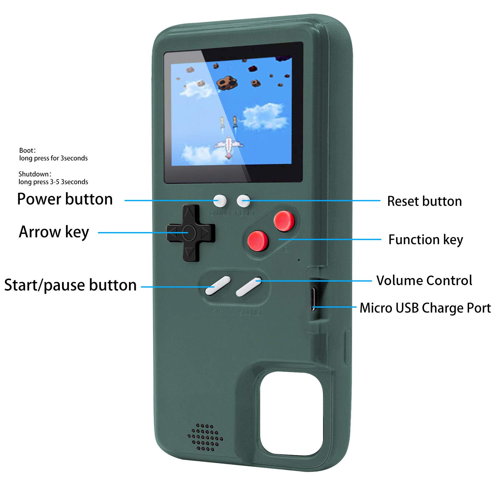Retro Game Console Case for iPhone 11 Pro - DIKKAR Self-Powered Protective Cover with 36 Classic Games & Full Color Display | Perfect for Gaming Enthusiasts & Nostalgic Entertainment On-The-Go