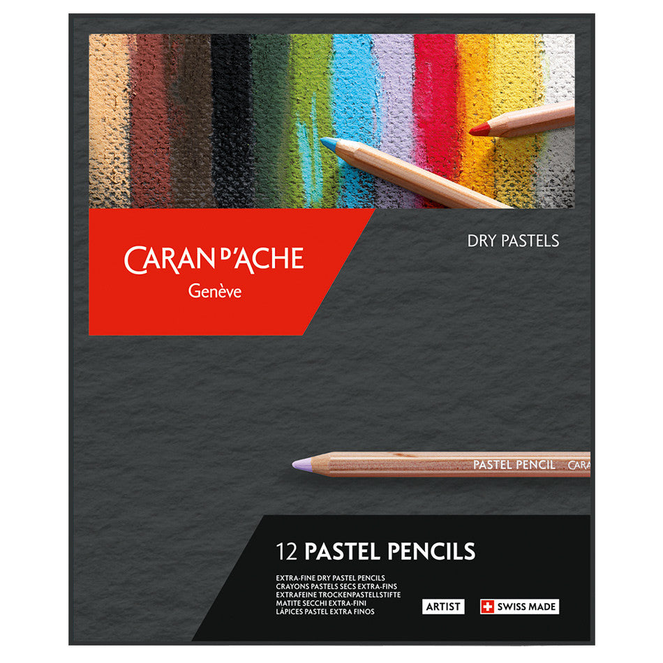 Premium Caran d'Ache Pastel Pencils Set - 12 Assorted Colors for Artists & Sketching - Ideal for Professional Drawing, Coloring & Mixed Media Art Projects