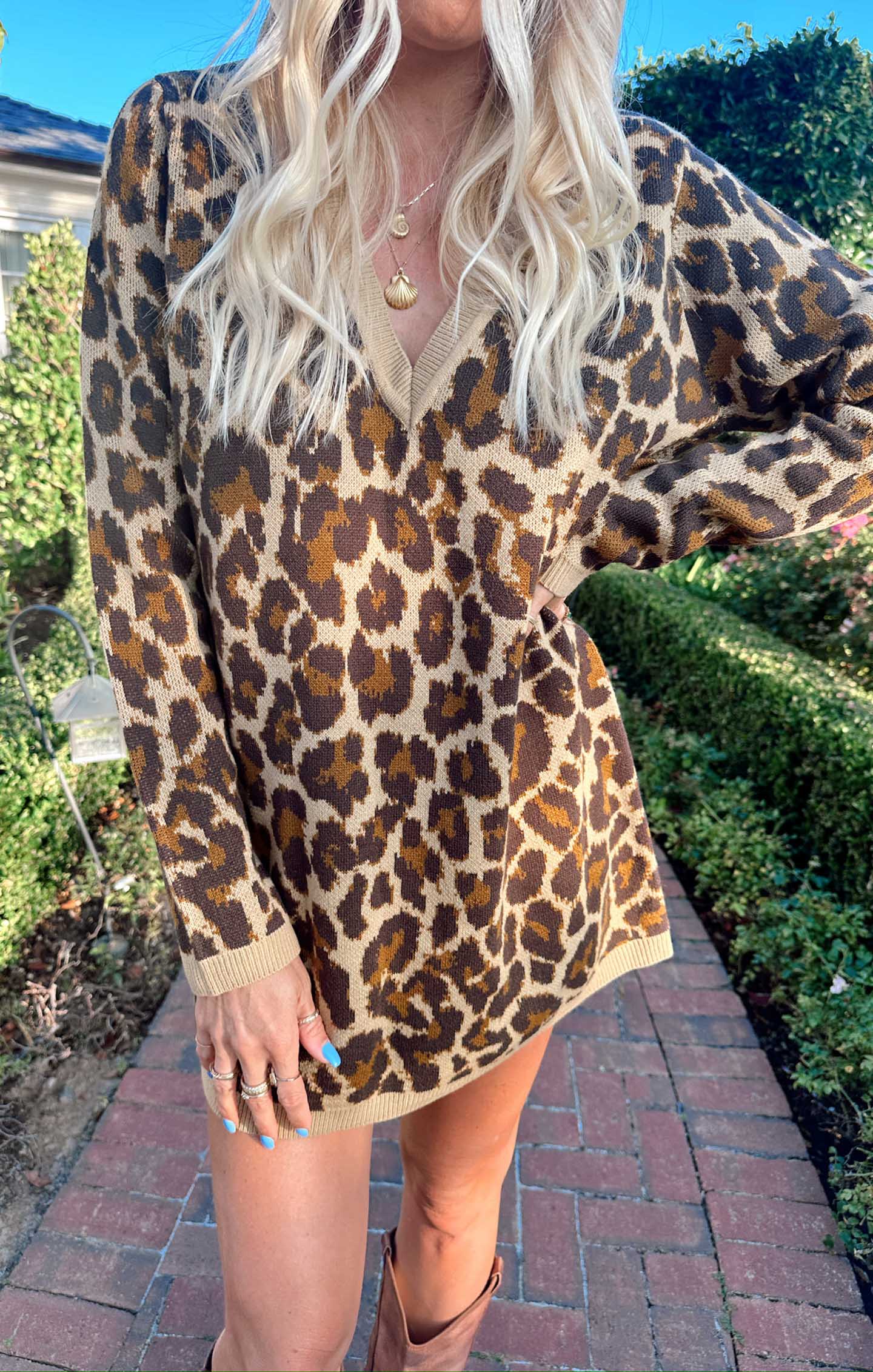 Hartford Women's Leopard Print Knit Sweater Dress - Cozy Winter Pullover Tunic for Casual Outings & Holiday Parties