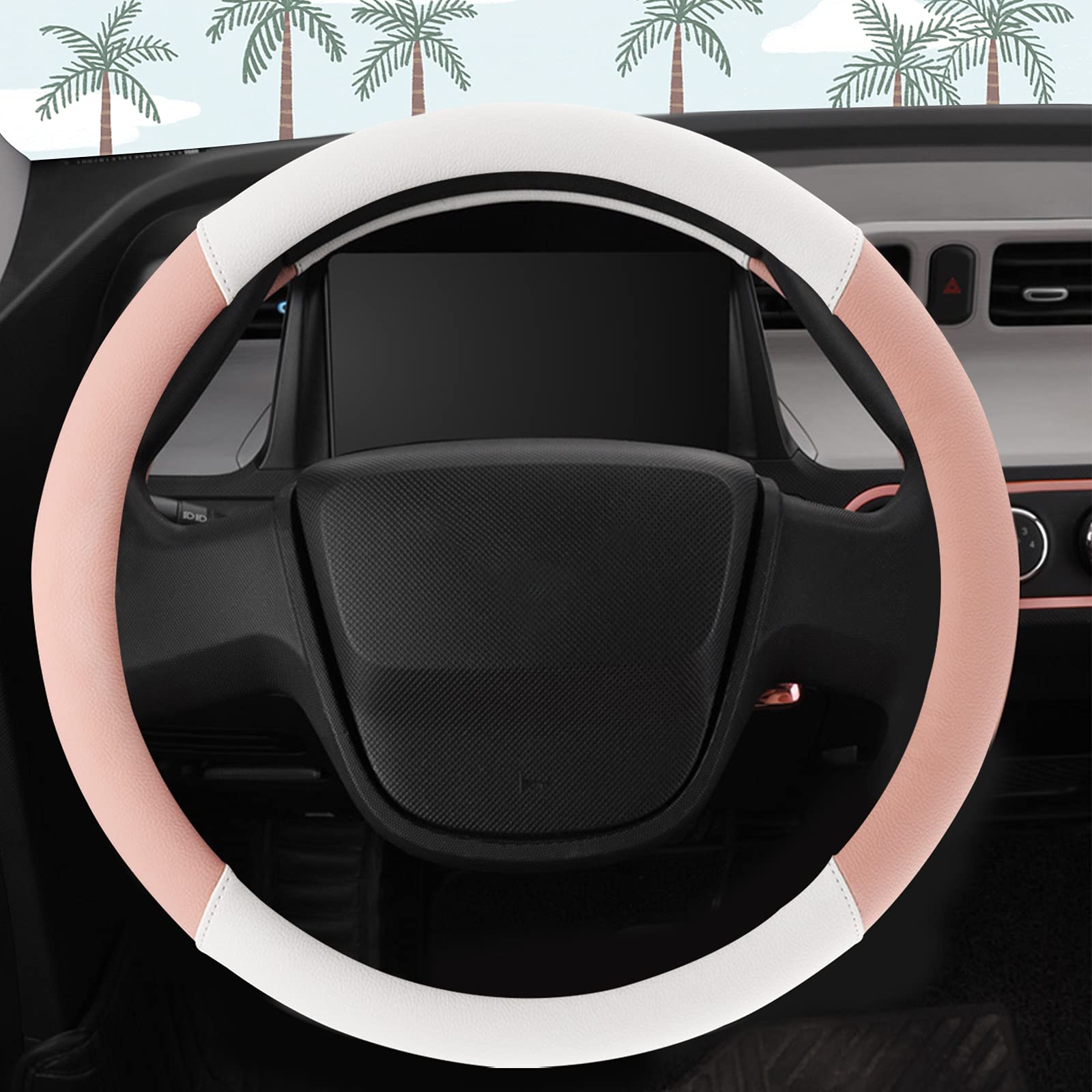 Ergocar Round Microfiber PU Leather Steering Wheel Cover - 15