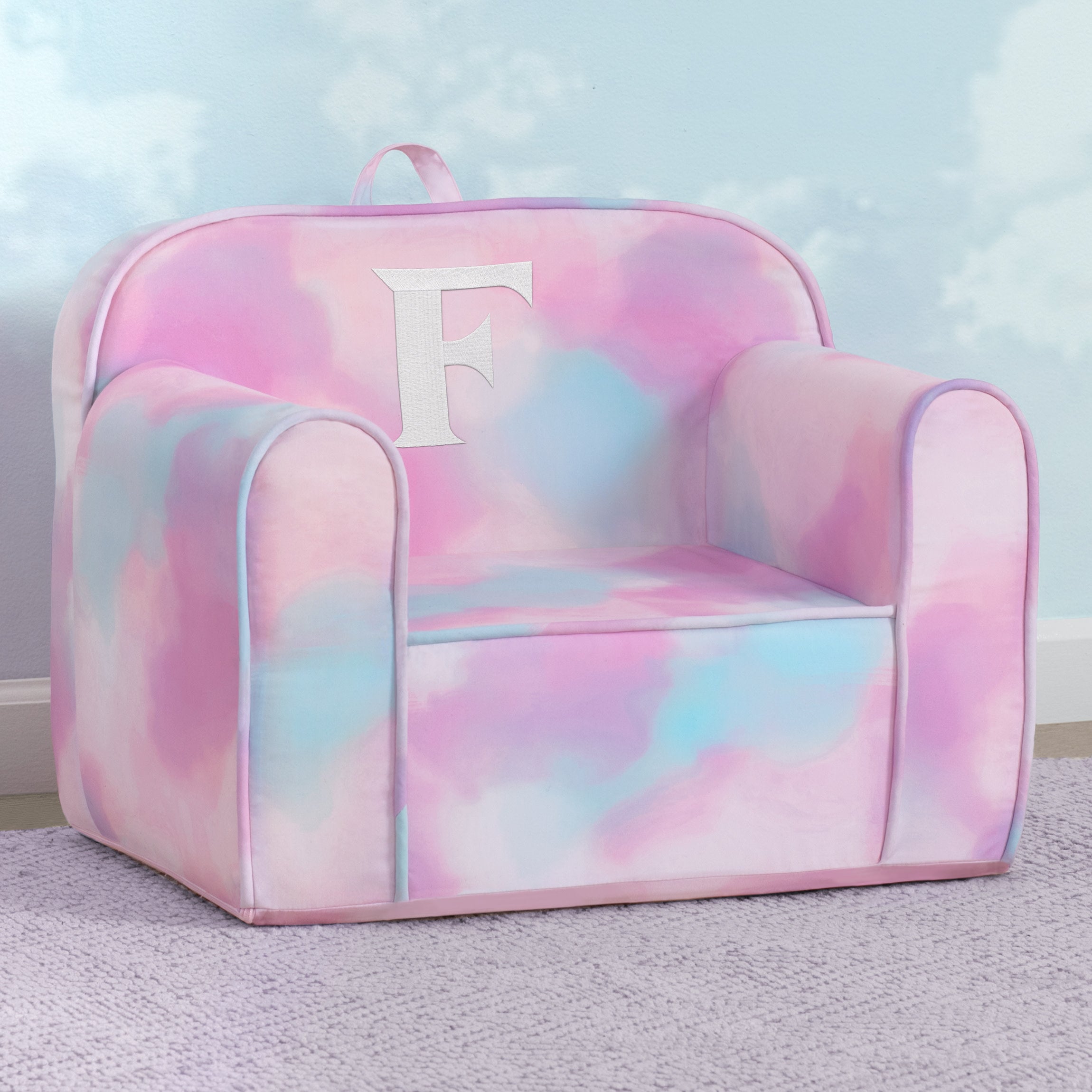 Custom Monogram Tie Dye Cozee Chair - Personalized Oversized Lounge Chair for Bedroom, Living Room & Dorm - Soft Plush Fabric Reading Chair with Lumbar Support