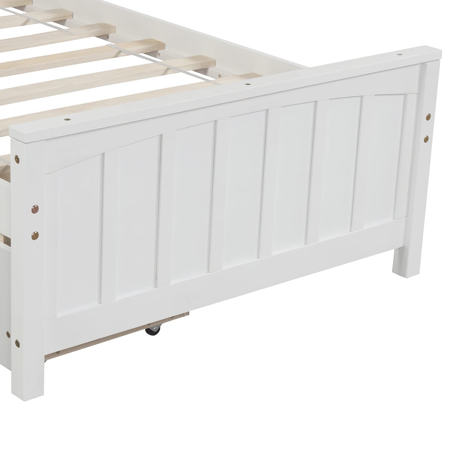 Twin Size Platform Bed Frame with Headboard & 2 Storage Drawers - Solid Wood Bed with Under-Bed Space - No Box Spring Needed - White - Perfect for Kids, Teens & Adults Bedrooms, Dorm Rooms & Small Spaces