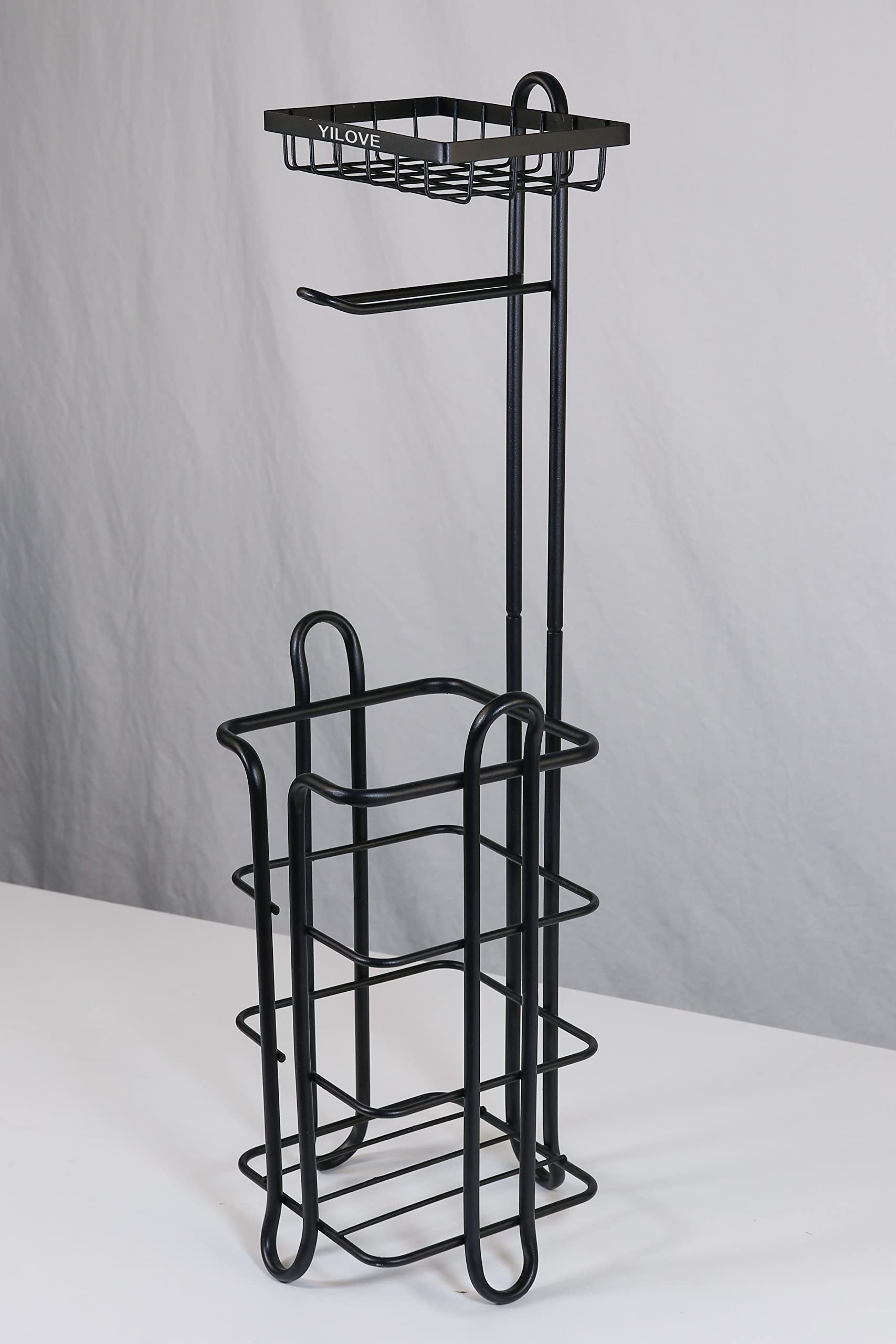 Free Standing Toilet Paper Holder Stand - Black Bathroom Tissue Roll Stand for Home, Office, RV & Camping Use