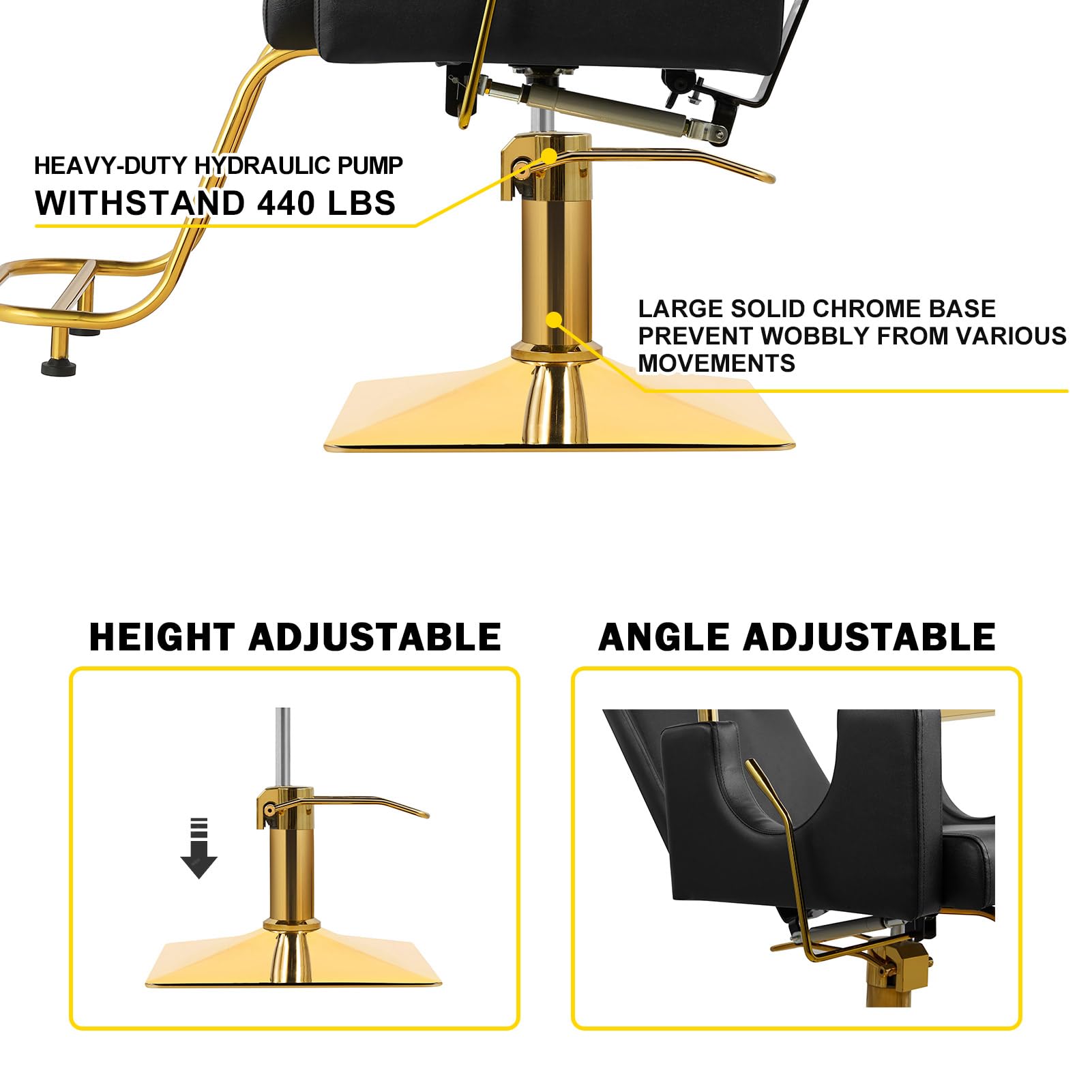 Premium Hydraulic Barber Chair - 360° Swivel & Reclining Salon Stylist Chair with Rolling Casters for Barbershop & Hair Salon Equipment (Black) - Perfect for Professional Haircuts, Styling & Shaving Services