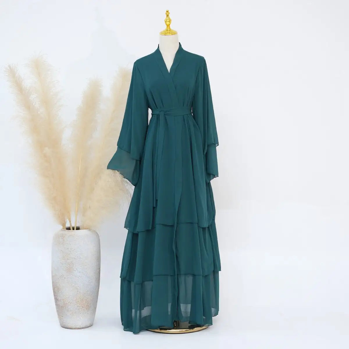 Elegant Chiffon Muslim Women's Open Abaya Dress - Modest Islamic Prayer Dress for Women, Perfect for Prayer, Mosque, and Special Occasions
