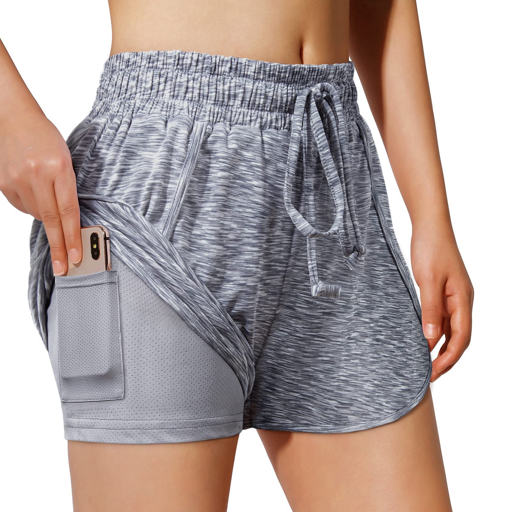 BLEVONH Women's 2-in-1 Yoga Running Shorts with Pockets - High Waist Athletic Workout Shorts for Yoga, Gym & Running (Sizes S-3XL) | Perfect for Yoga, Jogging, Gym Training & Casual Wear