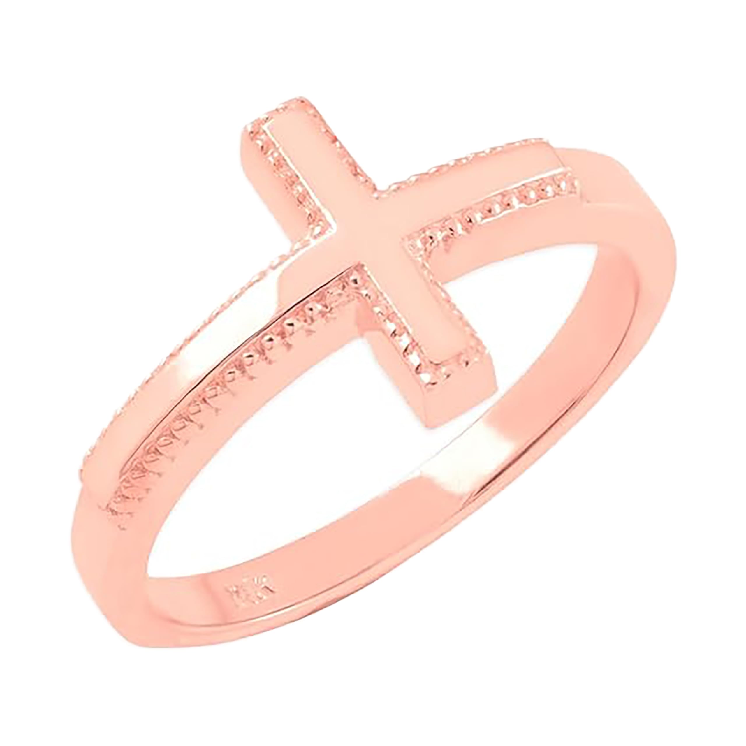 10k Rose Gold Sideways Cross Ring for Women - Dainty Religious Jewelry Gift for Her - Perfect for Church, Weddings & Everyday Wear